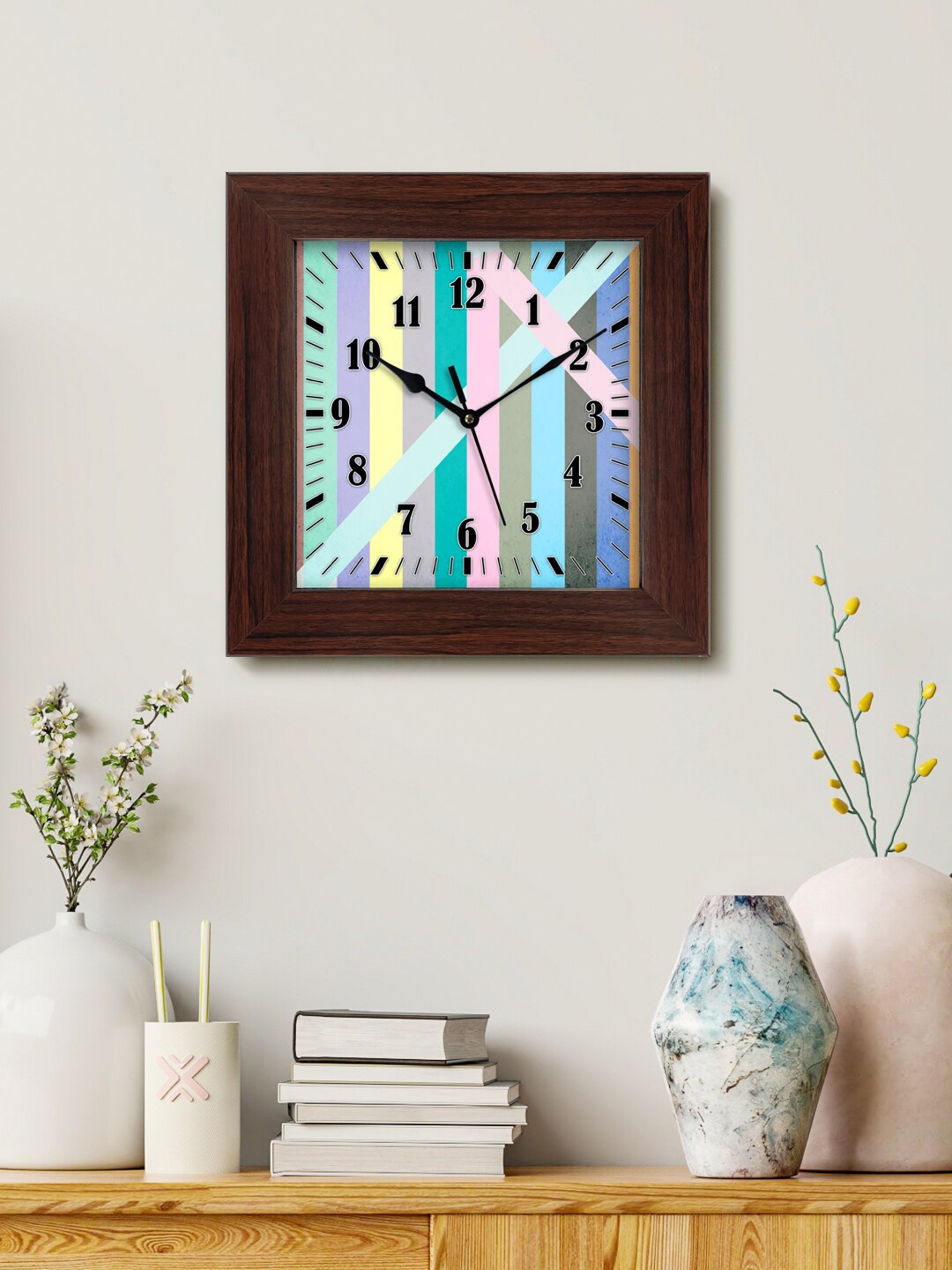 

999Store Blue & Pink Printed Analogue Contemporary Square Wall Clock
