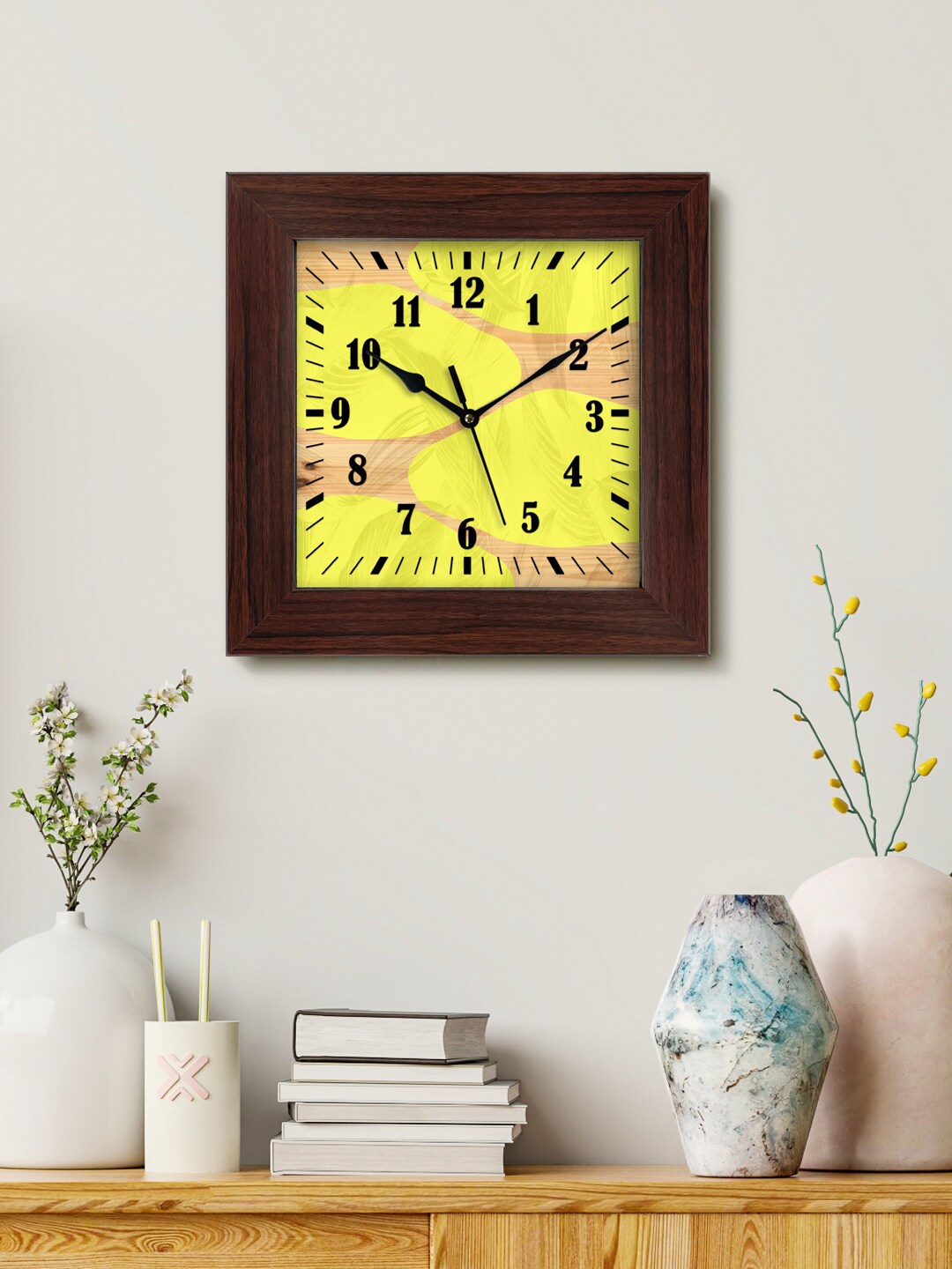 

999Store Yellow & Brown Printed Analogue Contemporary Square Wall Clock