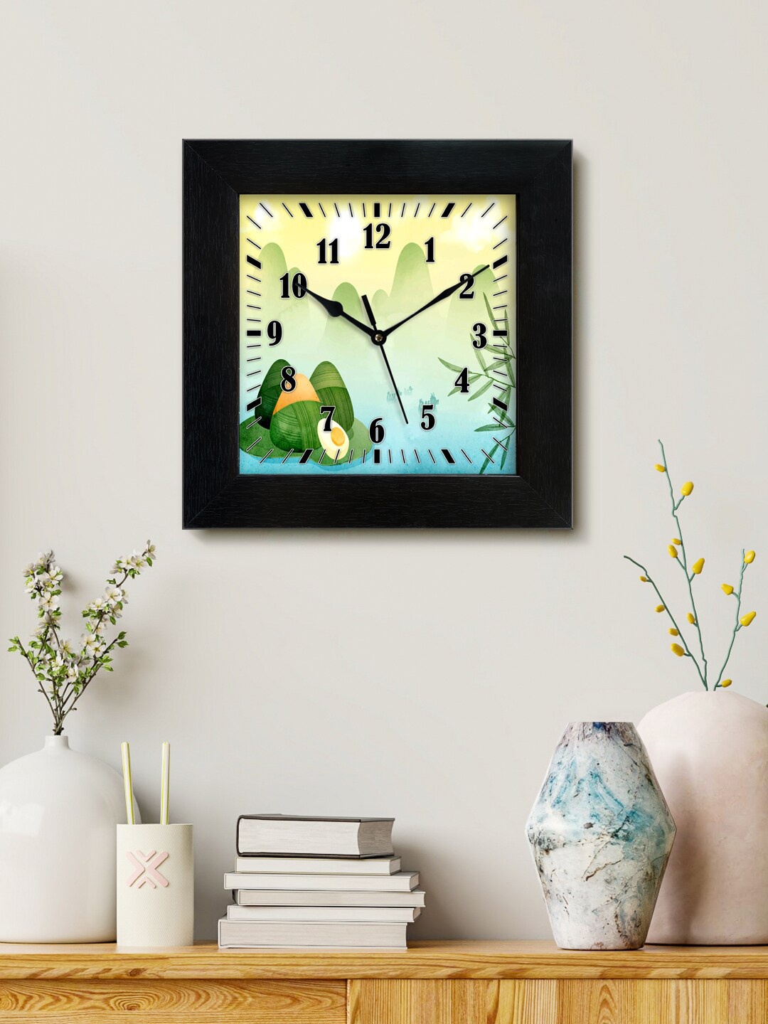 

999Store Green & Black Printed Analogue Contemporary Square Wall Clock