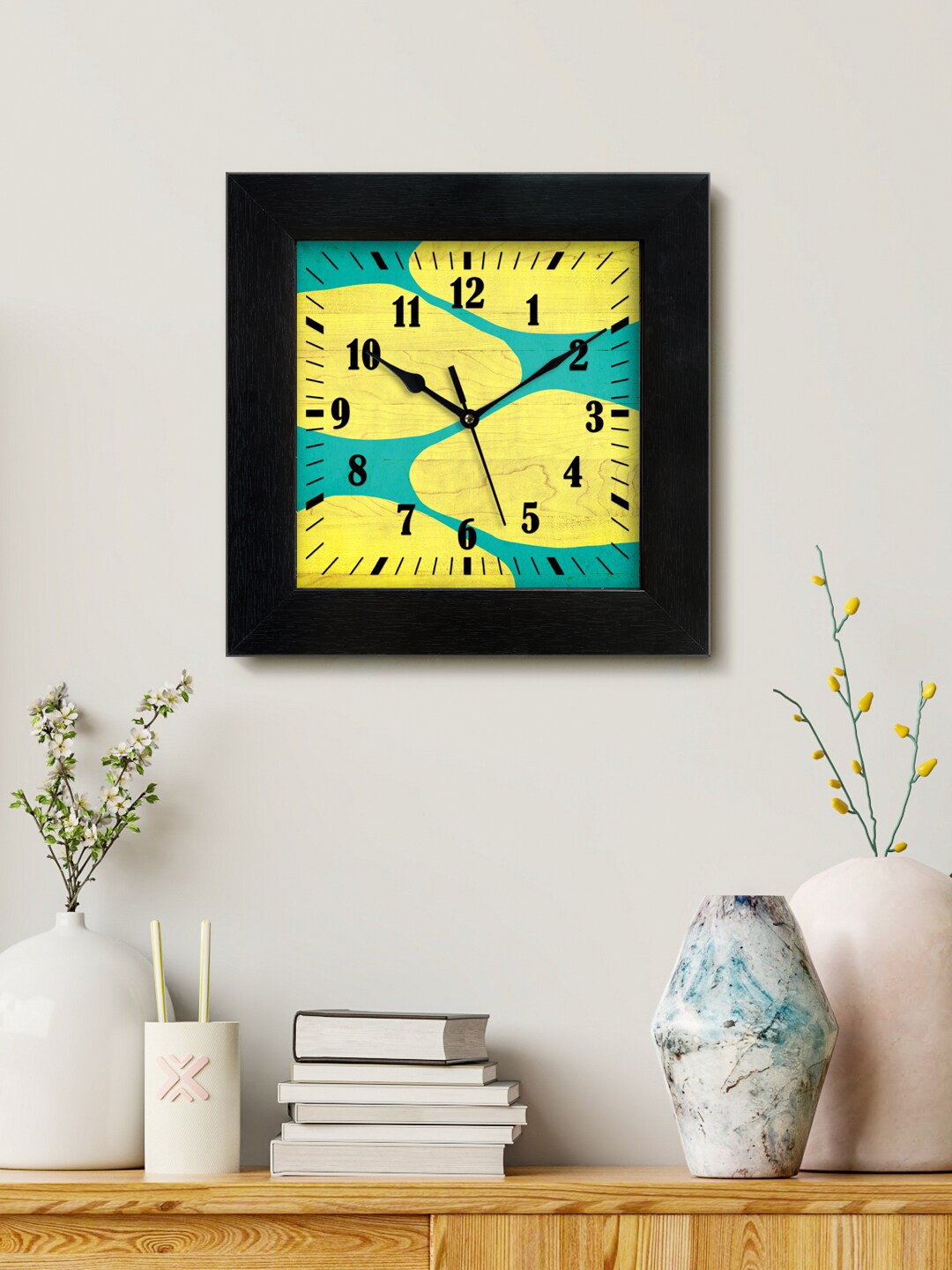 

999Store Yellow & Teal Printed Analogue Contemporary Square Wall Clock