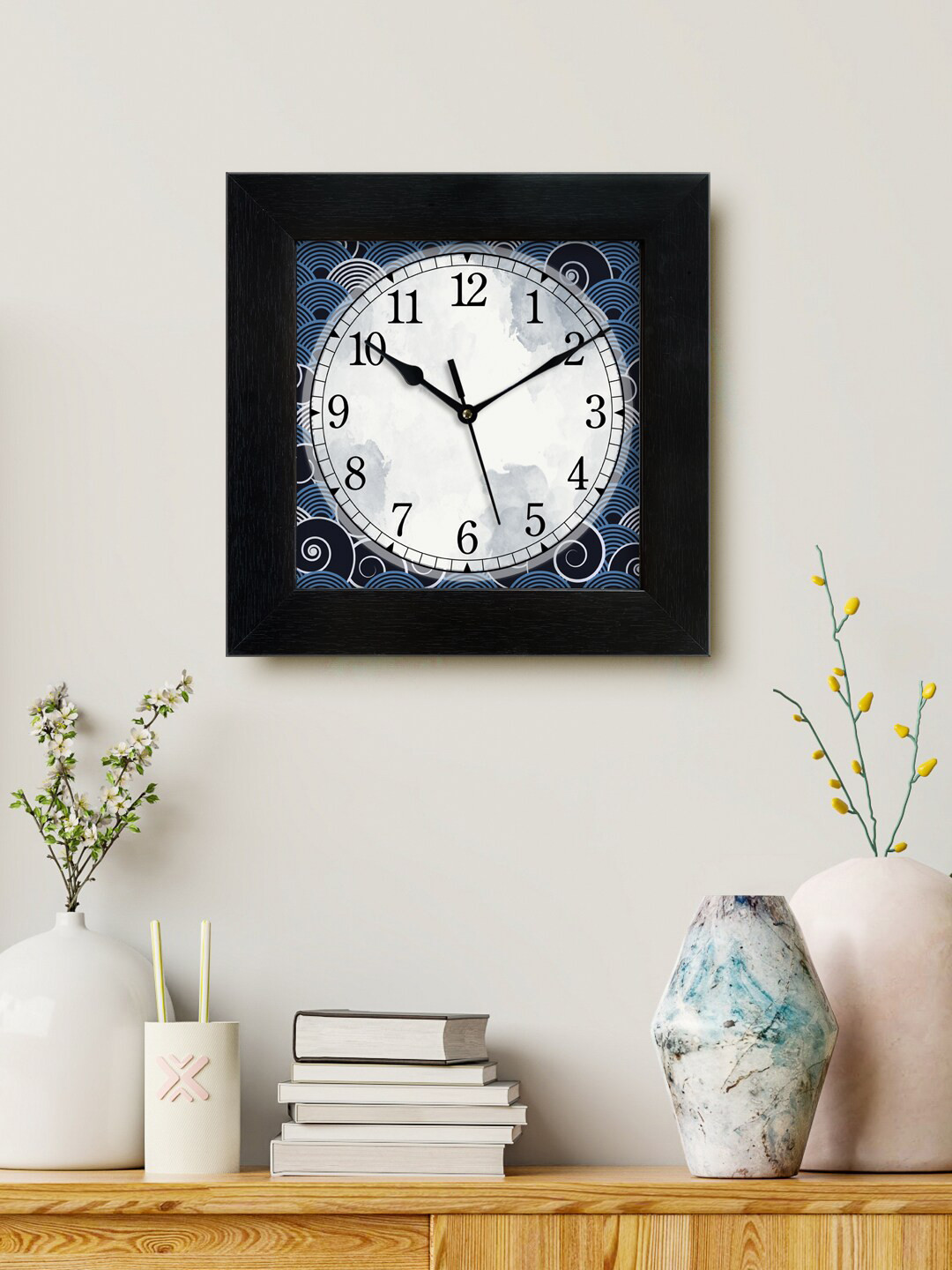 

999Store Blue & White Printed Analogue Contemporary Square Wall Clock
