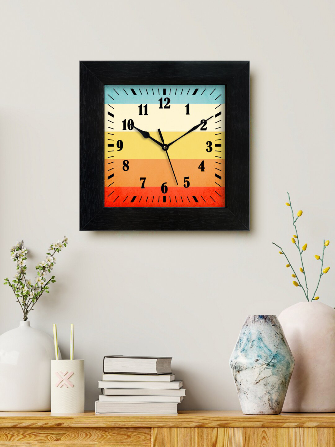 

999Store Orange & Blue Printed Analogue Contemporary Square Wall Clock