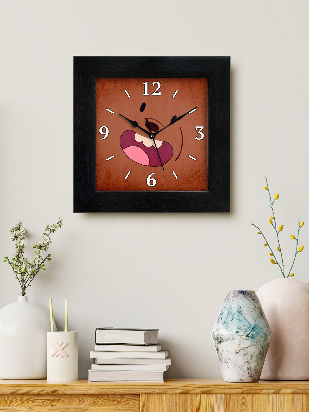 

999Store Brown & White Printed Analogue Contemporary Square Wall Clock
