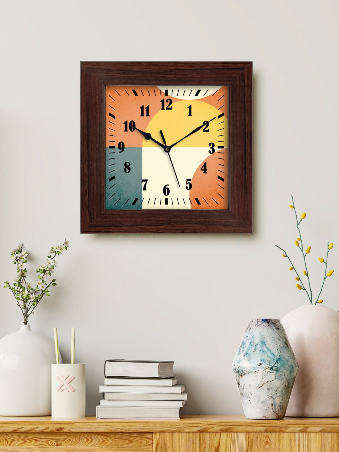 

999Store Orange & Yellow Printed Analogue Contemporary Square Wall Clock