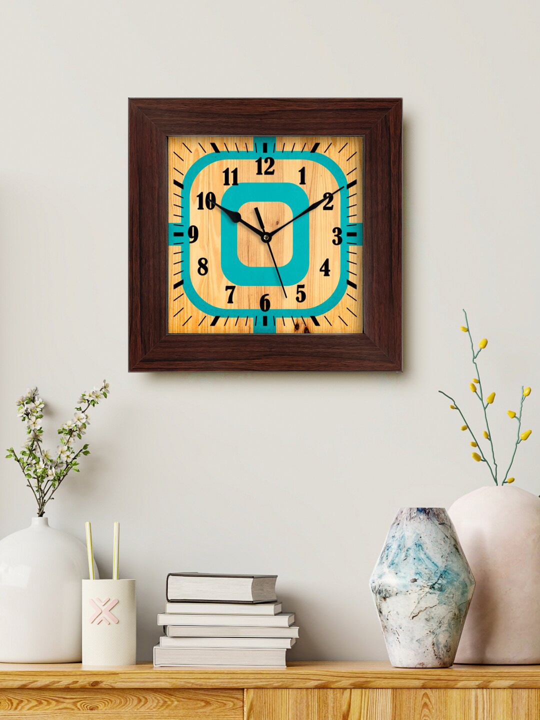 

999Store Beige & Blue Printed Analogue Contemporary Square Wall Clock