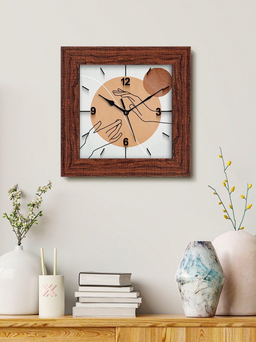 

999Store Brown & White Printed Analogue Contemporary Square Wall Clock