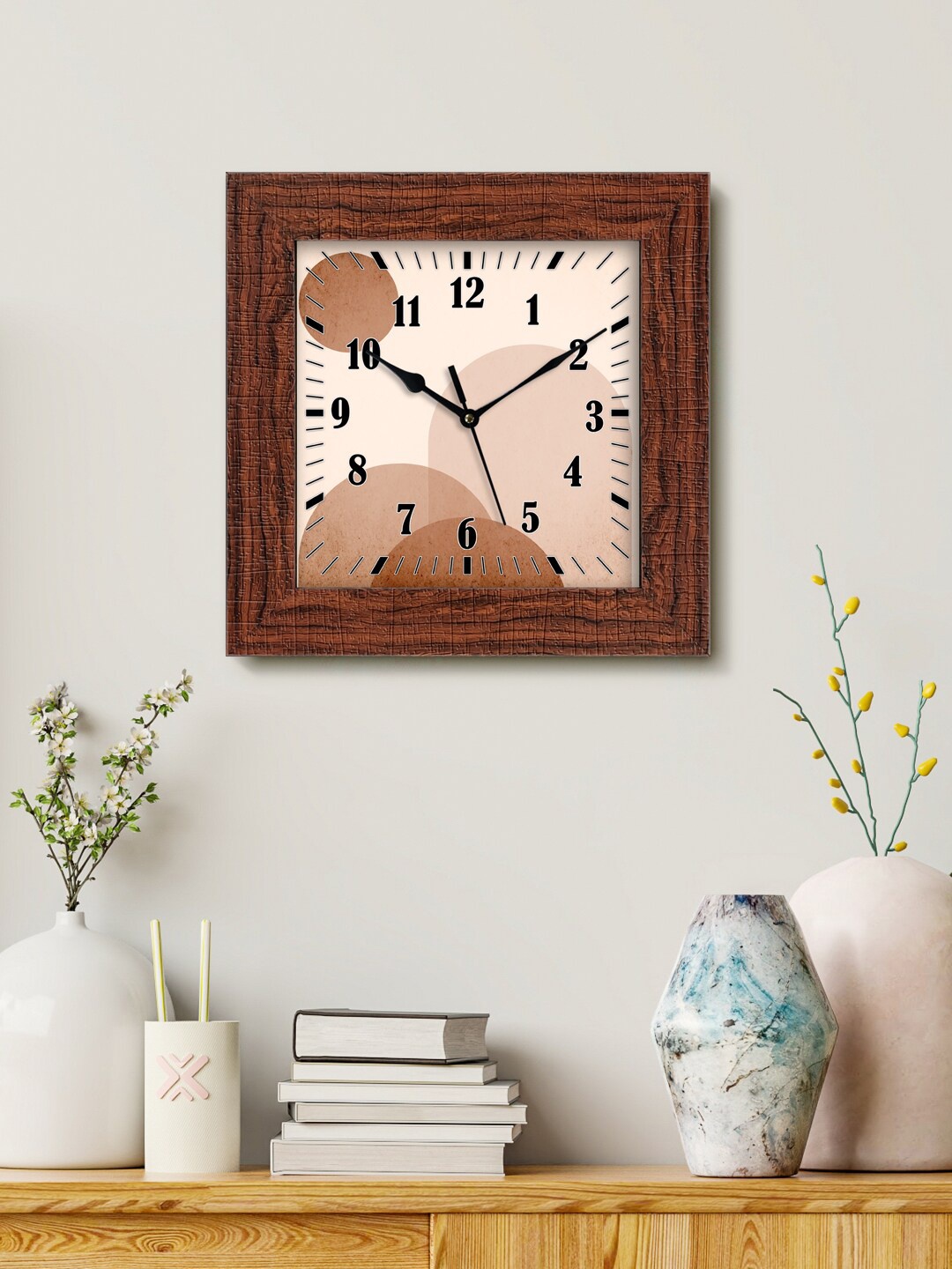 

999Store Brown & Beige Printed Analogue Contemporary Square Wall Clock