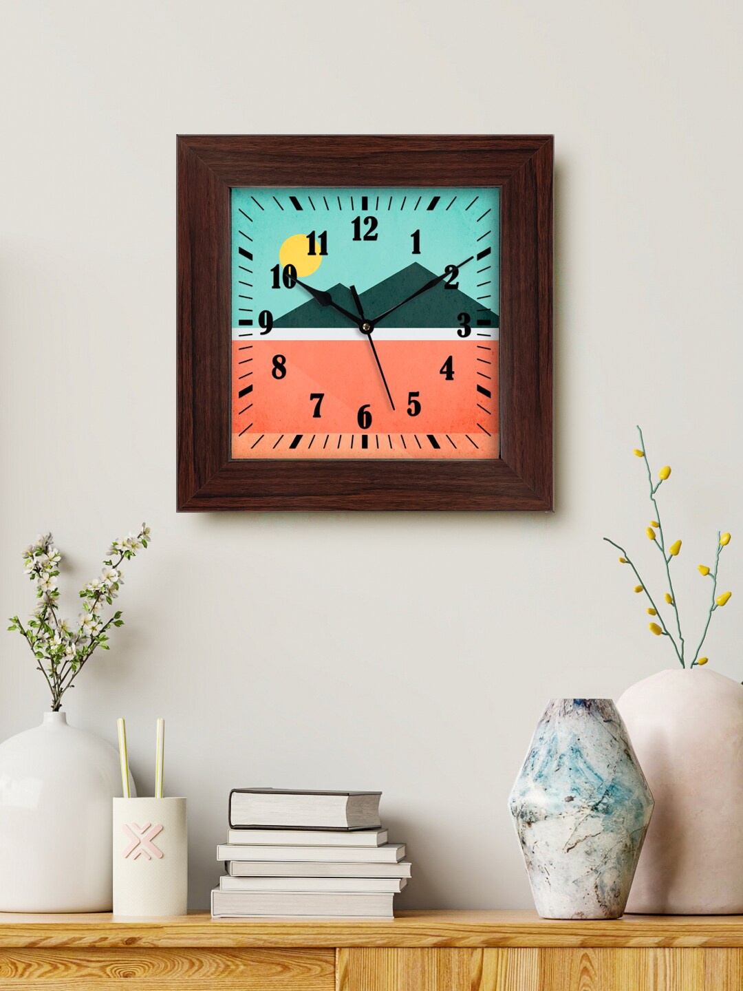 

999Store Blue & Peach Printed Analogue Contemporary Square Wall Clock