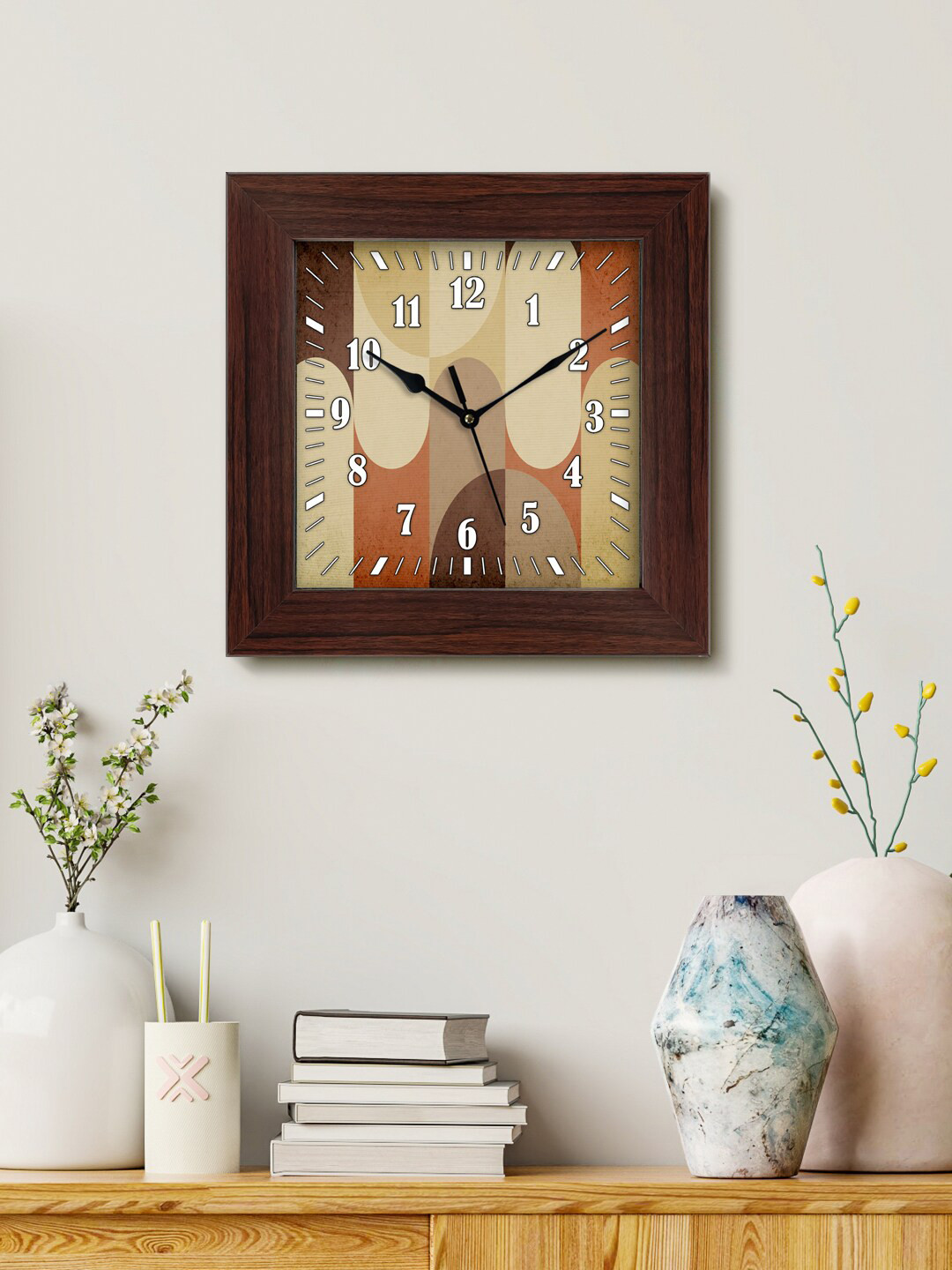 

999Store Brown & Beige Printed Analogue Contemporary Square Wall Clock
