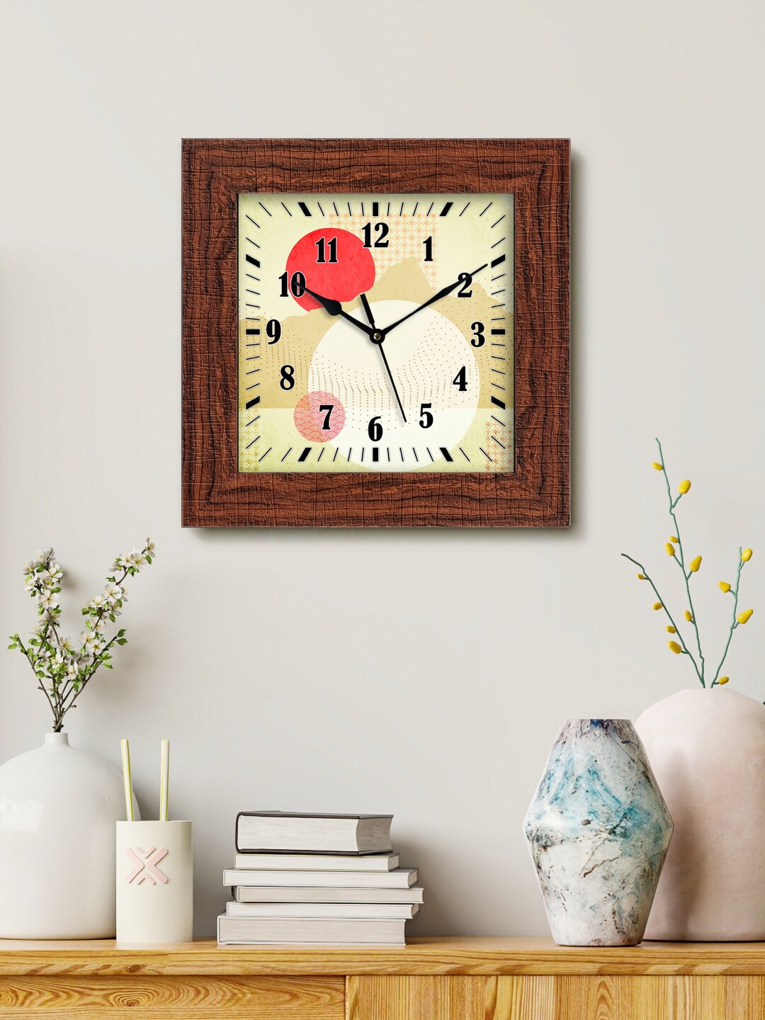 

999Store Green & Off White Printed Analogue Contemporary Square Wall Clock