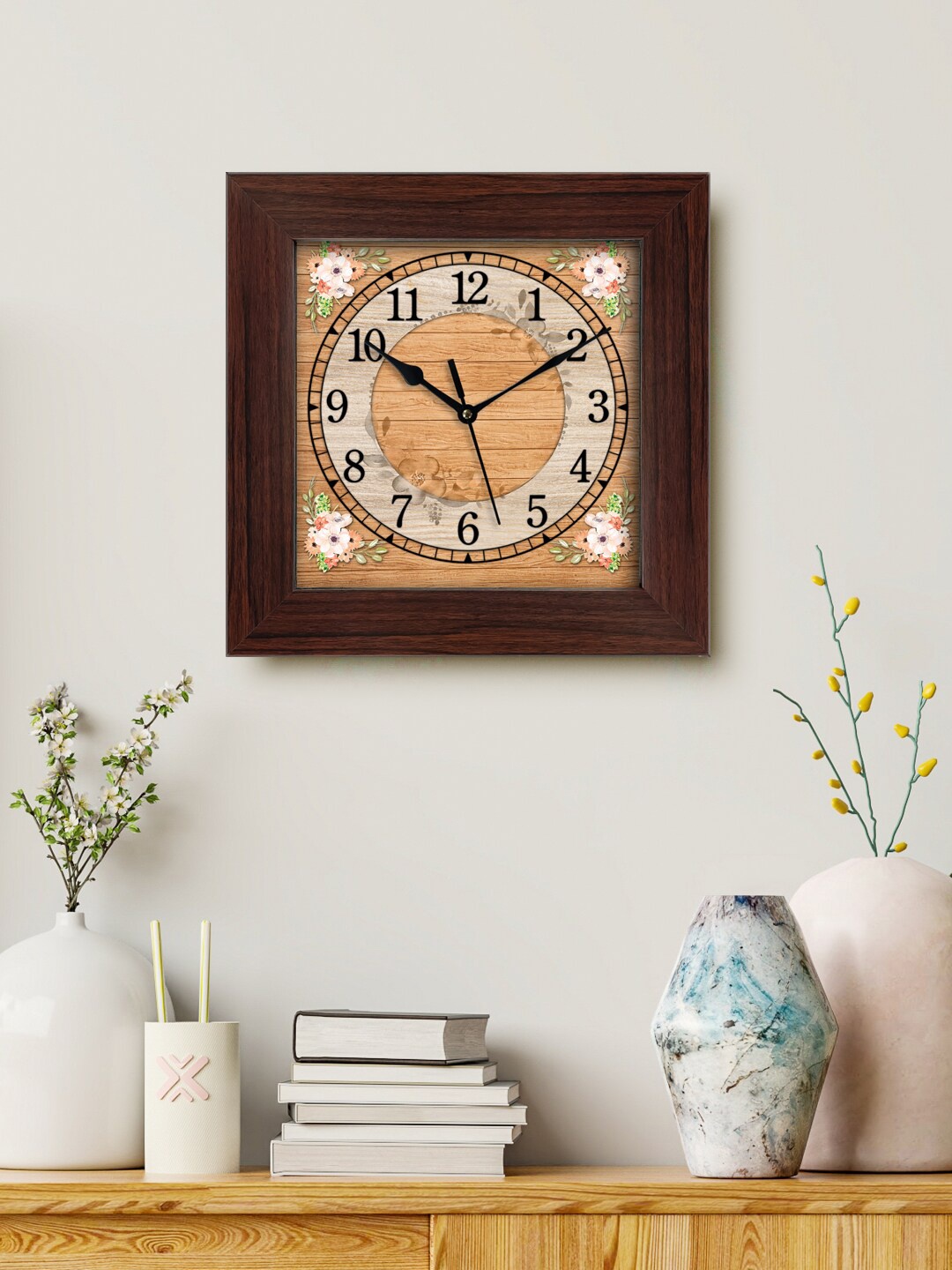 

999Store Brown & Green Printed Analogue Contemporary Square Wall Clock