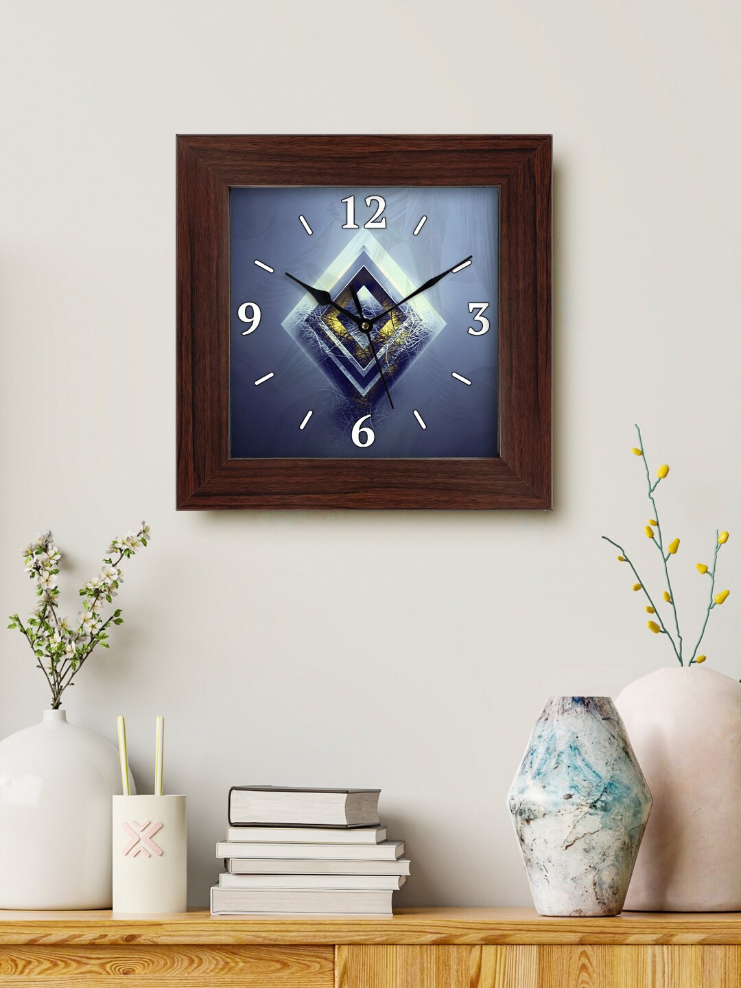 

999Store Blue & White Printed Analogue Contemporary Square Wall Clock