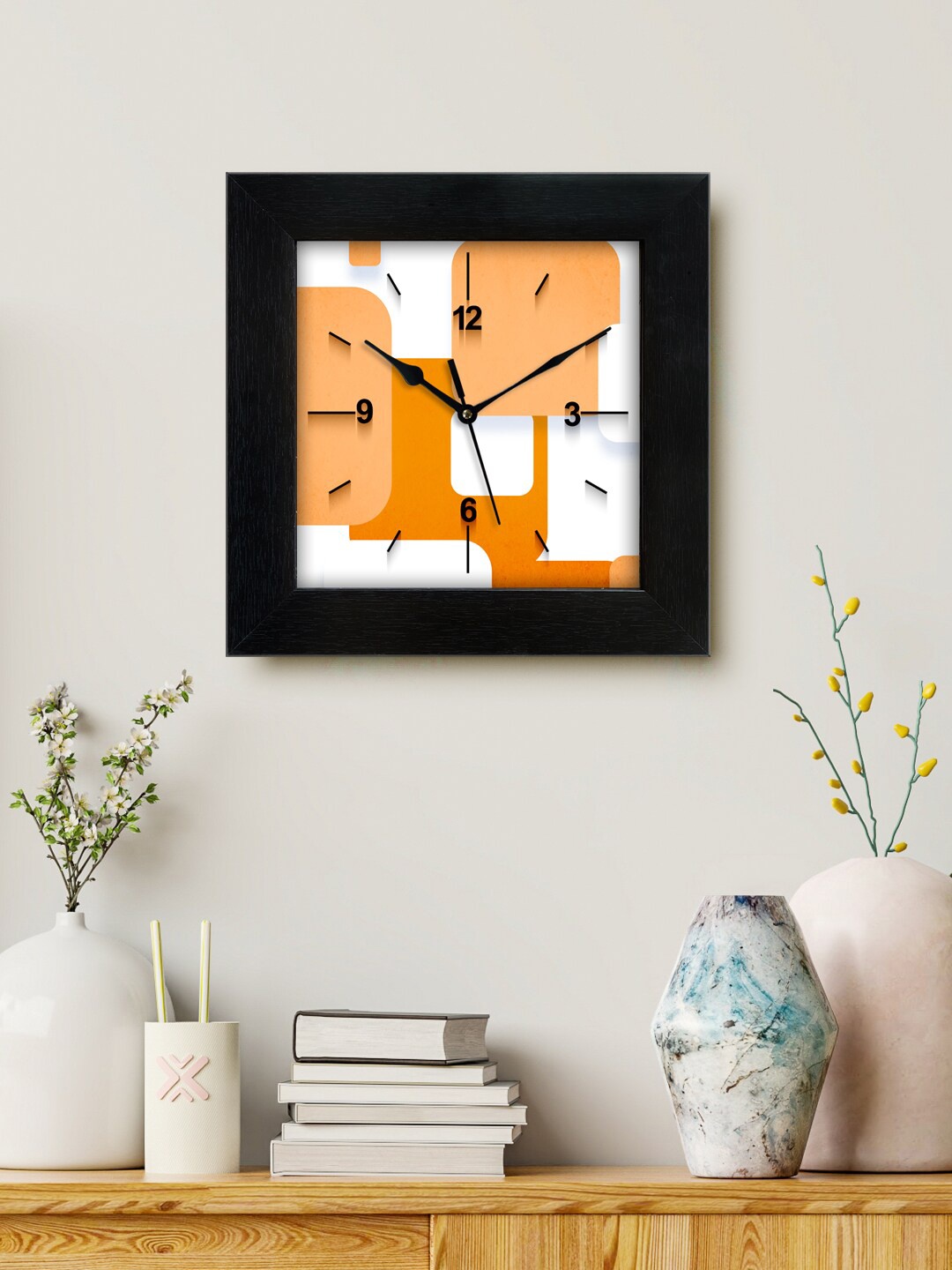 

999Store Orange & White Printed Analogue Contemporary Square Wall Clock