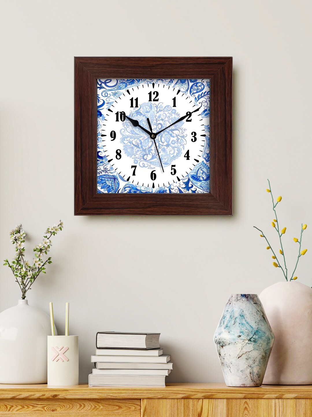 

999Store White & Blue Printed Analogue Contemporary Square Wall Clock