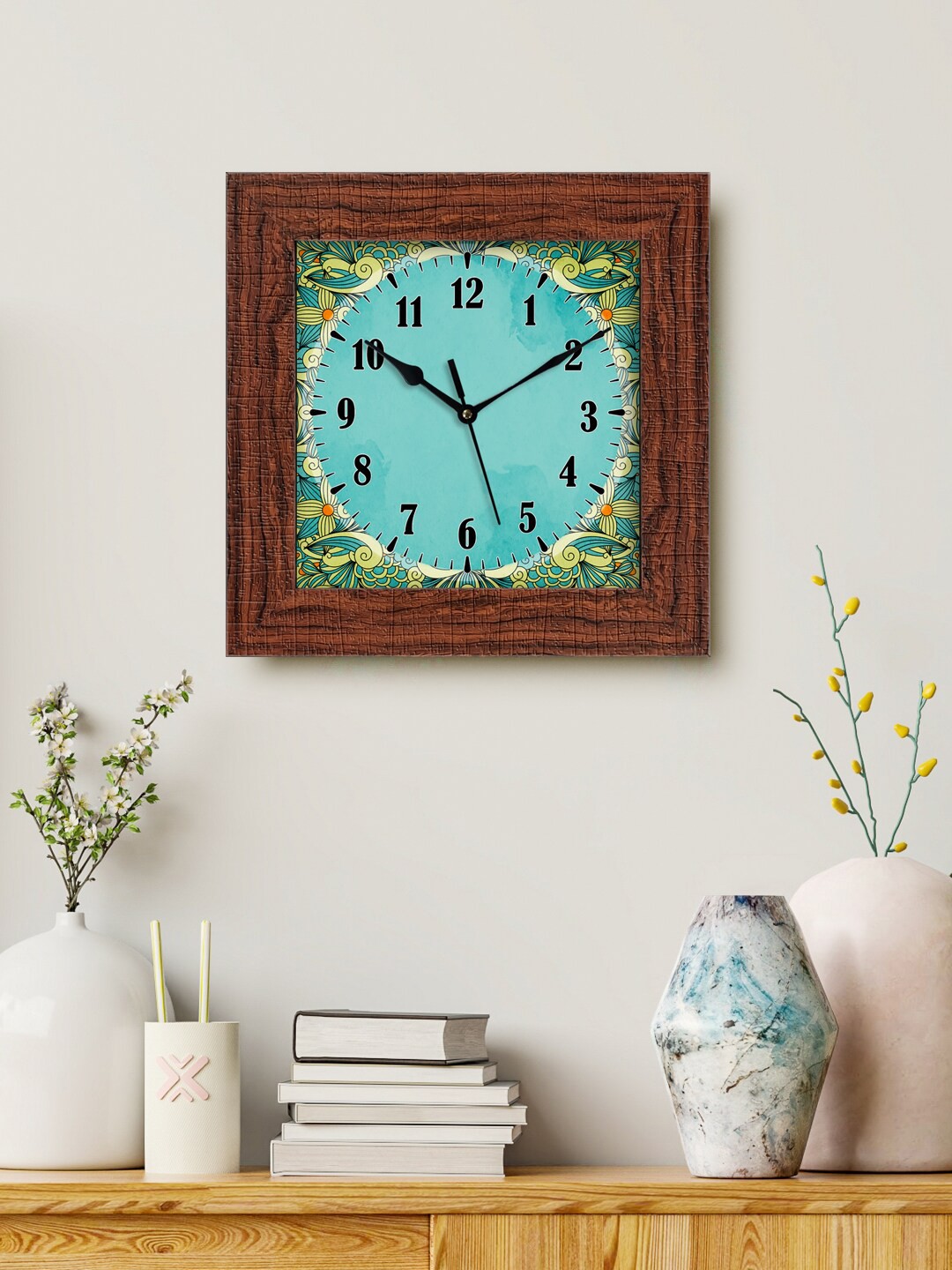 

999Store Blue & Green Printed Analogue Contemporary Square Wall Clock