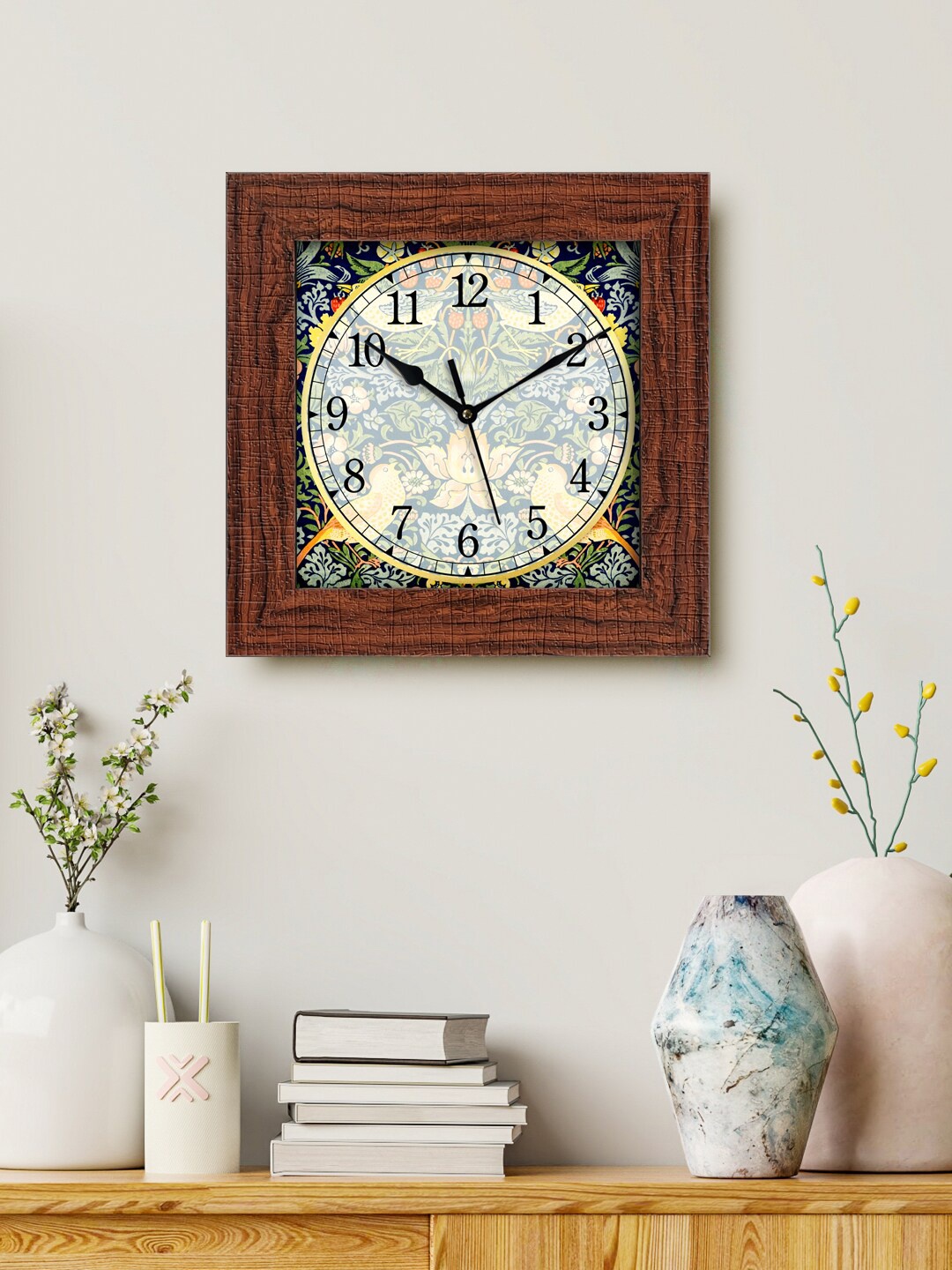 

999Store Brown & Green Printed Analogue Contemporary Square Wall Clock