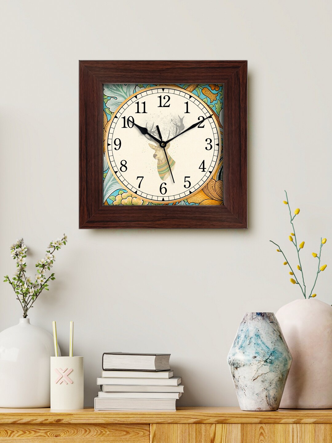 

999Store Brown & Off White Printed Analogue Contemporary Square Wall Clock