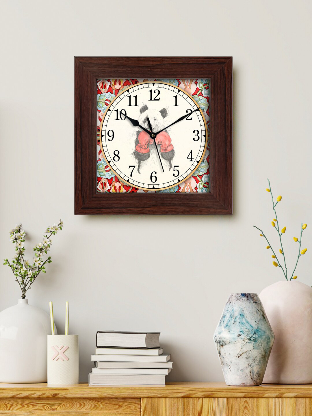 

999Store Brown & Green Printed Analogue Contemporary Square Wall Clock