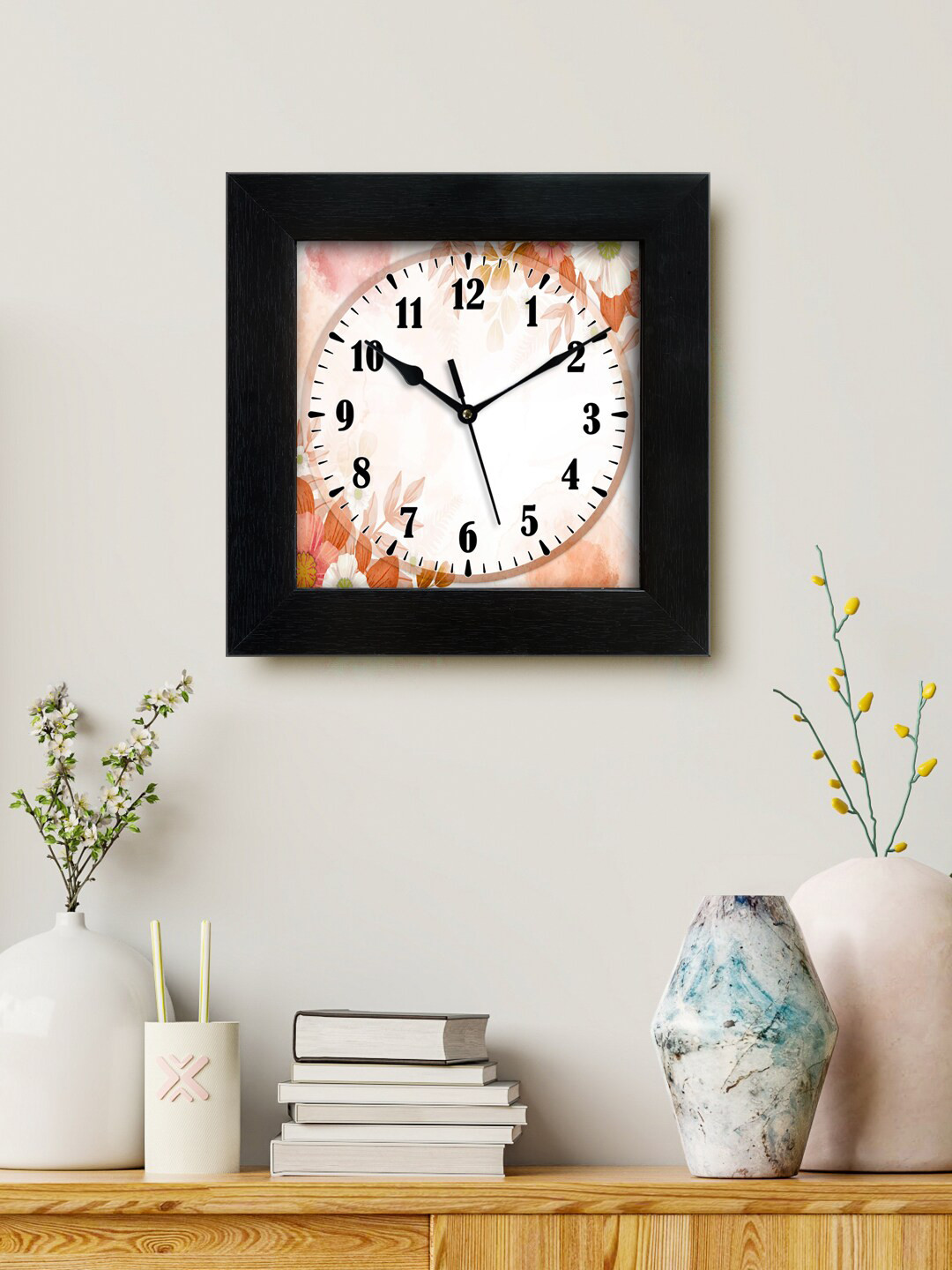 

999Store Brown & White Printed Analogue Contemporary Square Wall Clock