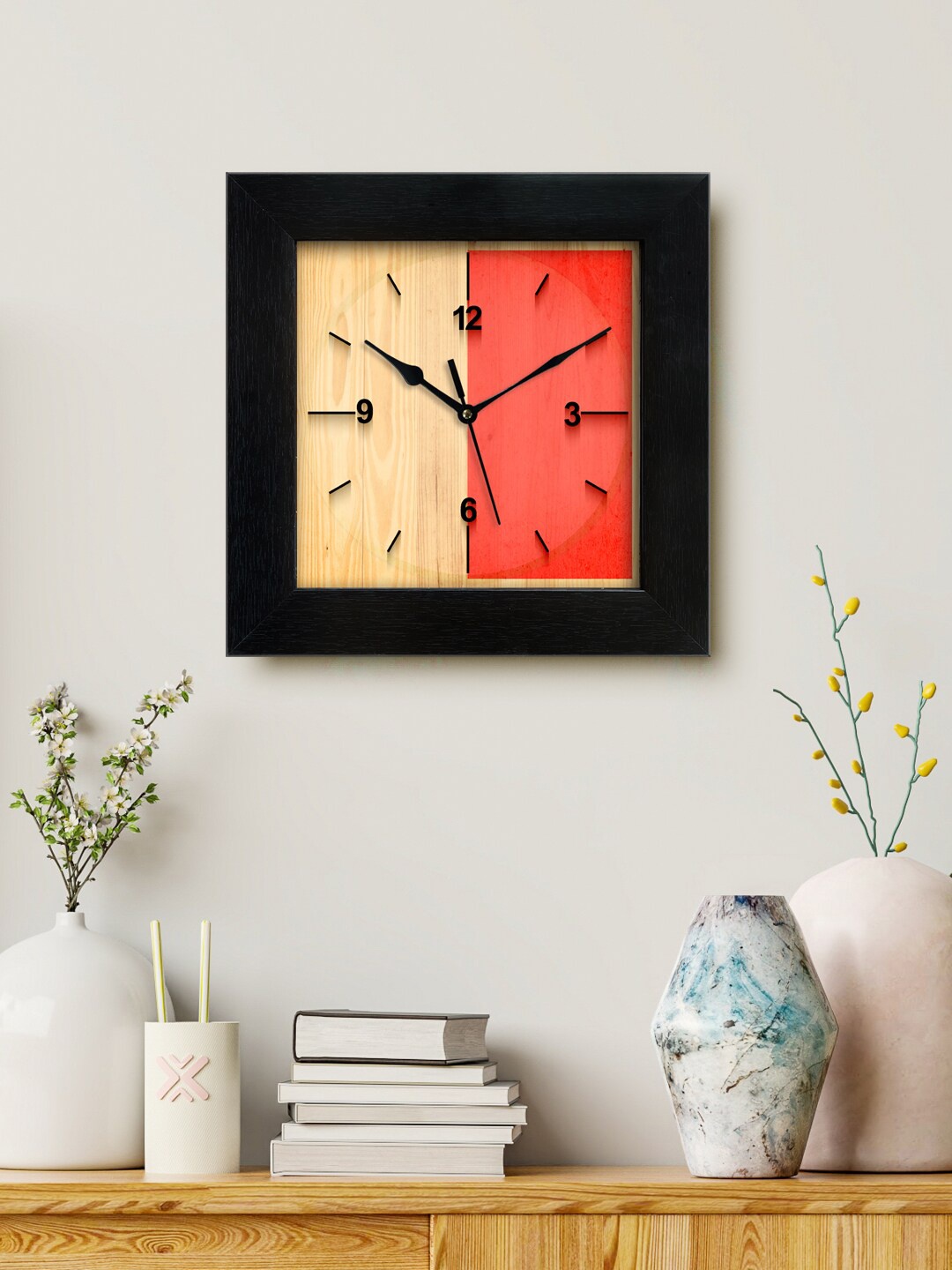 

999Store Red & Brown Printed Analogue Contemporary Square Wall Clock