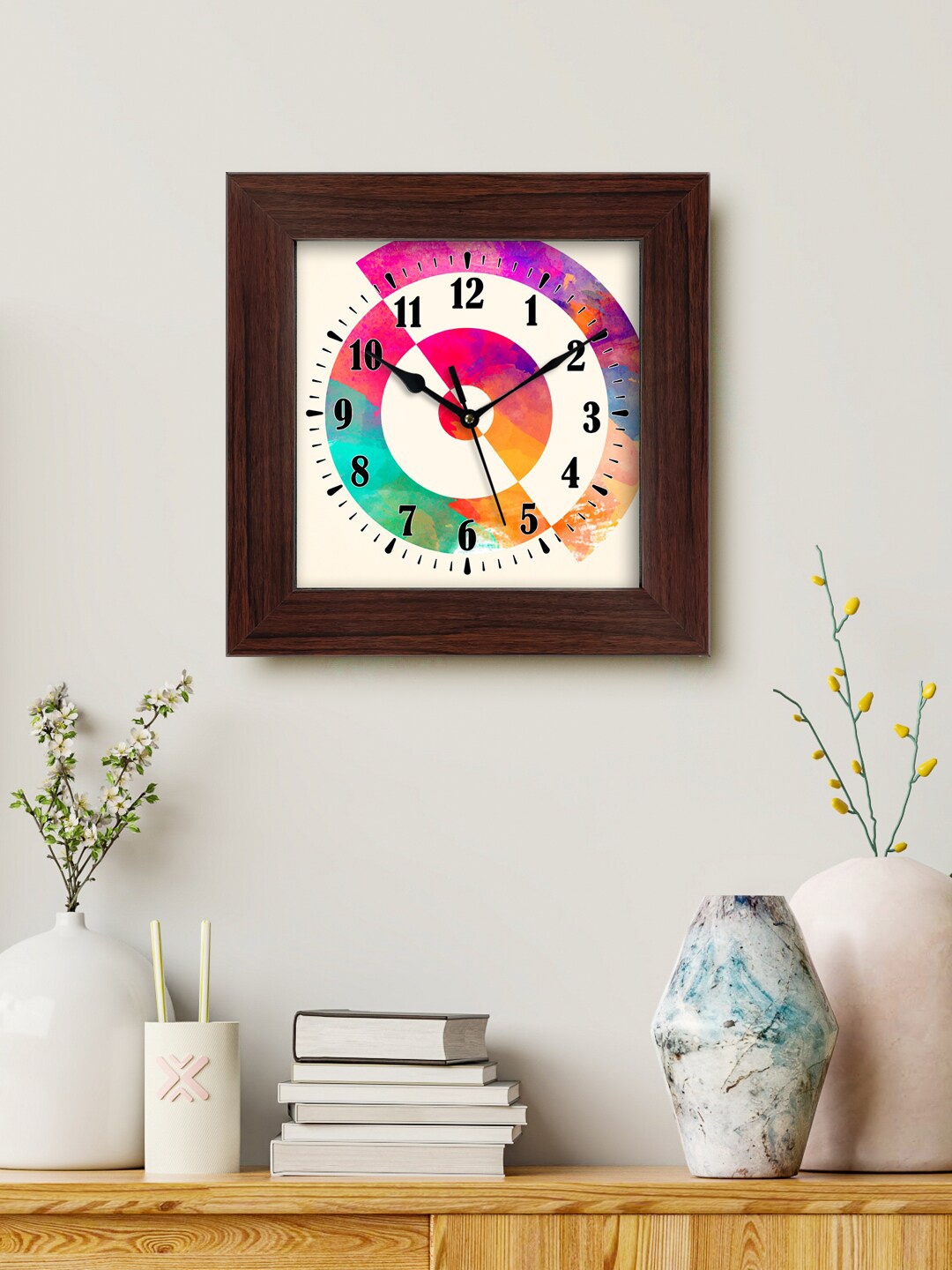 

999Store White & Purple Printed Analogue Contemporary Square Wall Clock