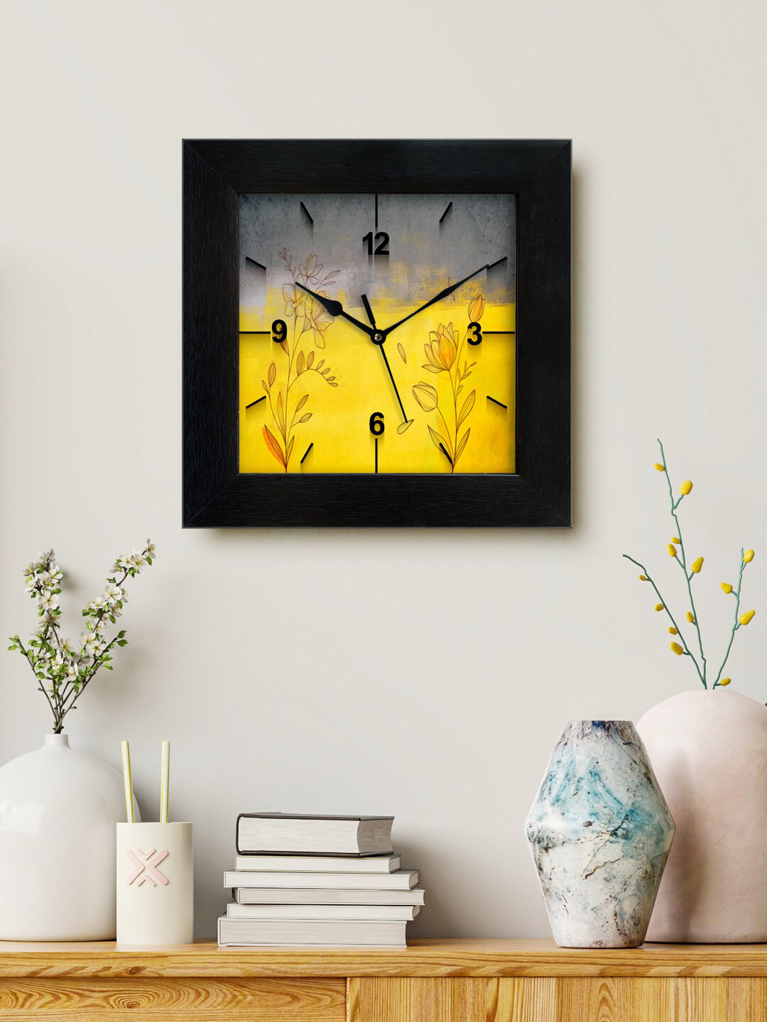 

999Store Yellow & Grey Printed Analogue Contemporary Square Wall Clock