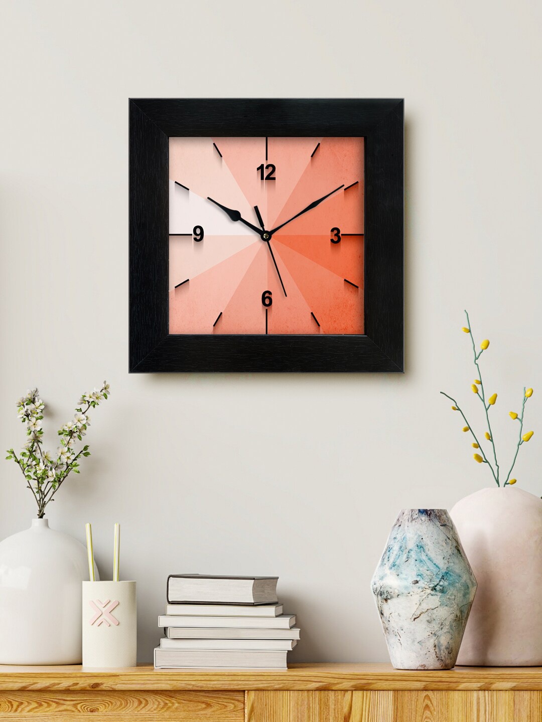 

999Store Coral & Off White Printed Analogue Contemporary Square Wall Clock