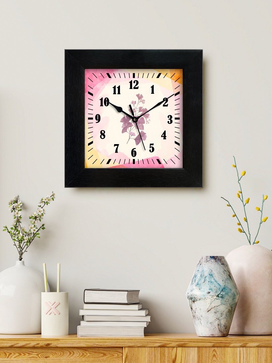 

999Store Pink & Yellow Printed Analogue Contemporary Square Wall Clock