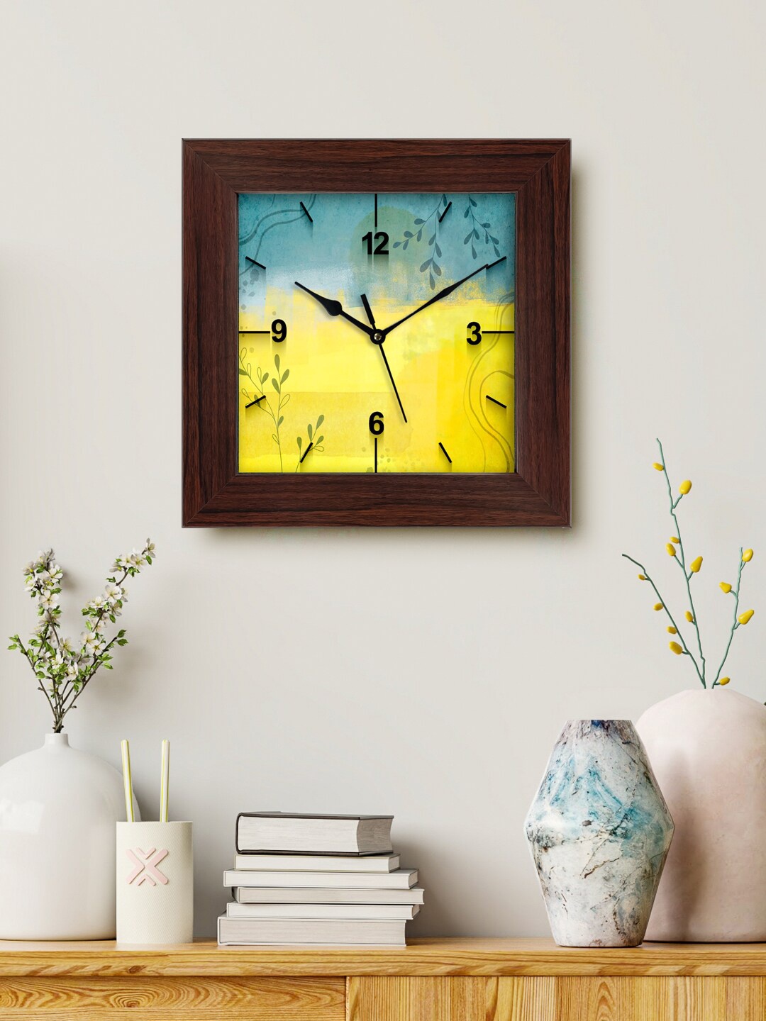 

999Store Yellow & Blue Printed Analogue Contemporary Square Wall Clock