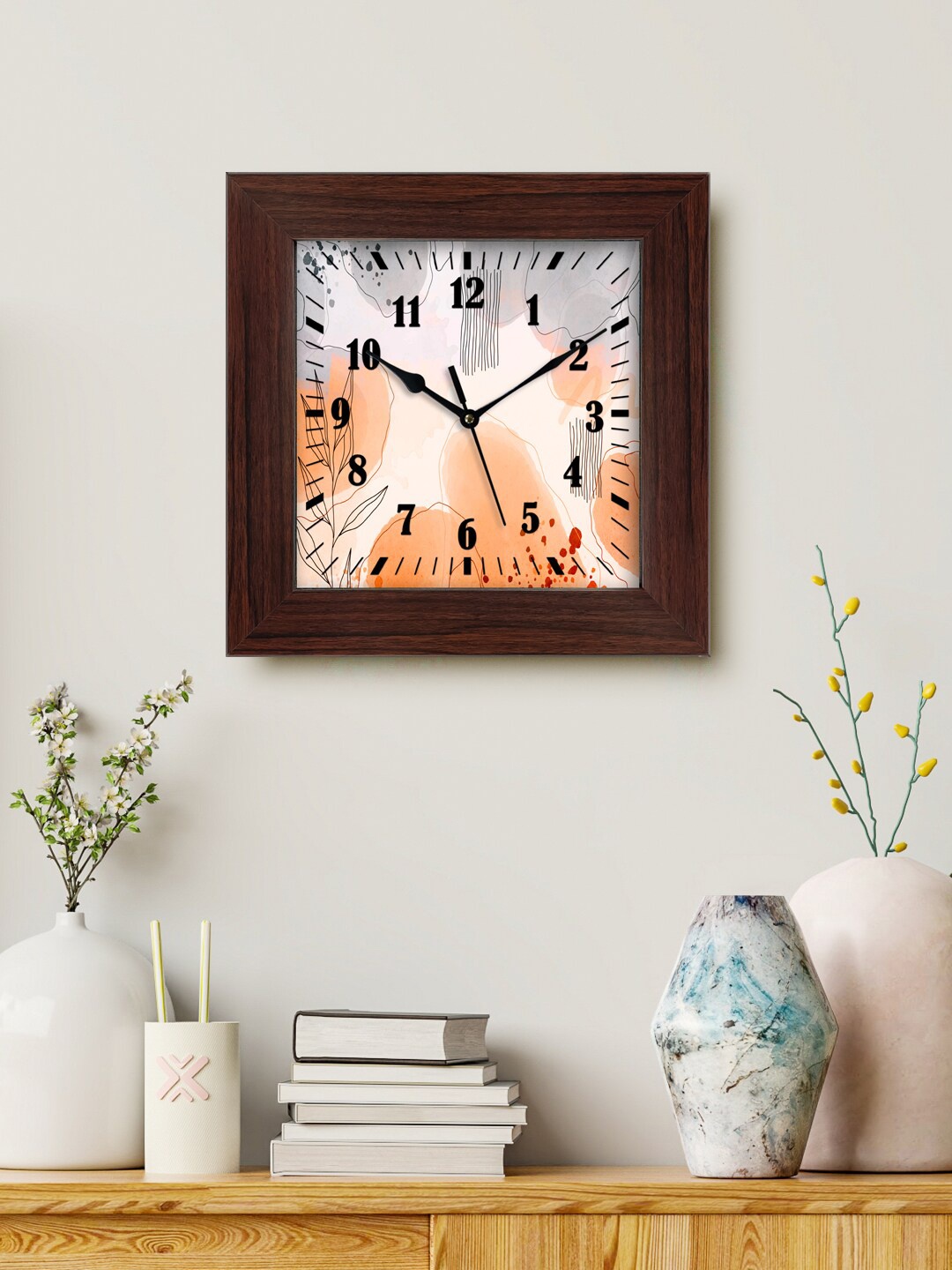 

999Store Brown & White Printed Analogue Contemporary Square Wall Clock