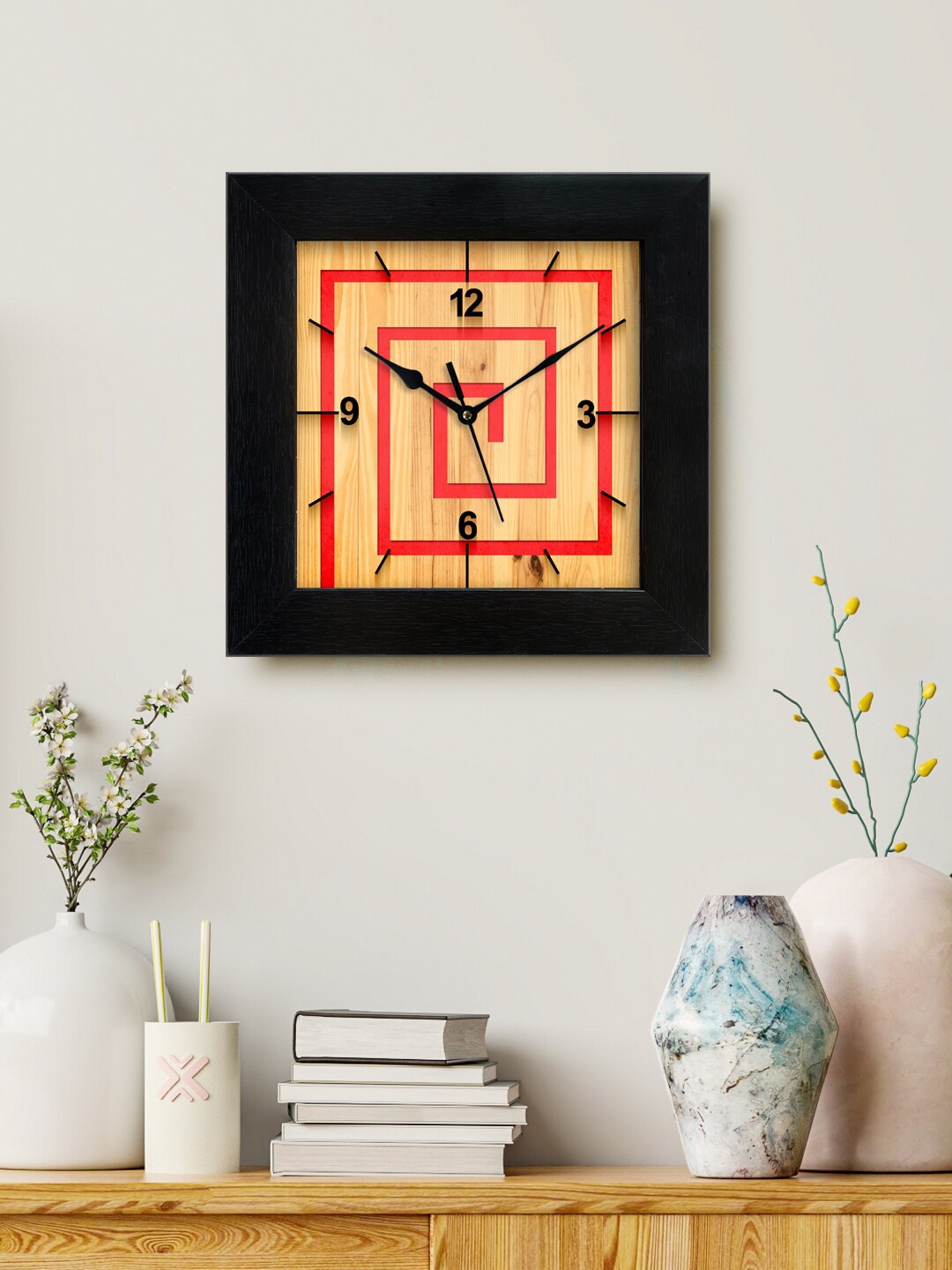 

999Store Brown & Red Printed Analogue Contemporary Square Wall Clock