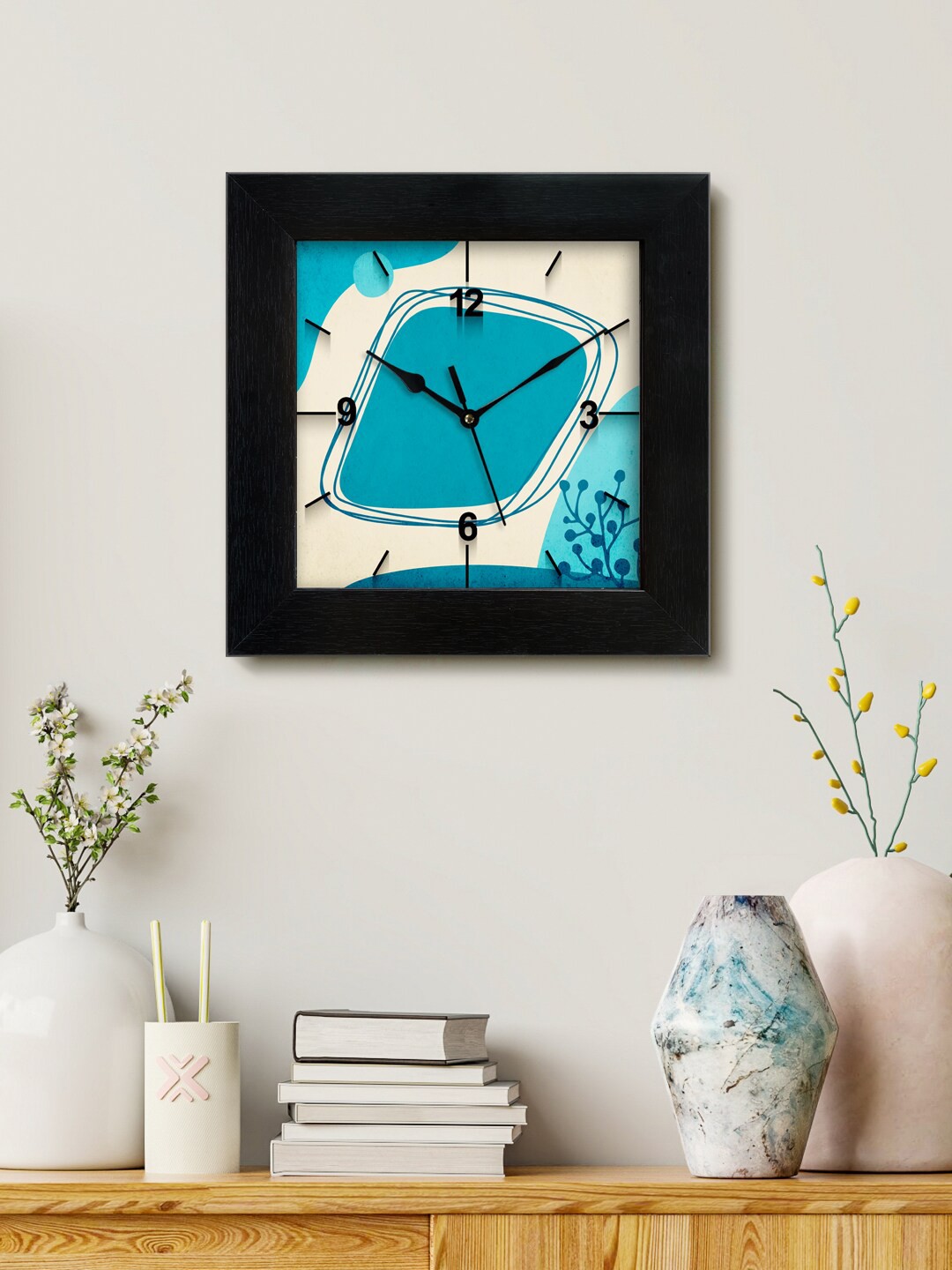 

999Store Blue & White Printed Analogue Contemporary Square Wall Clock