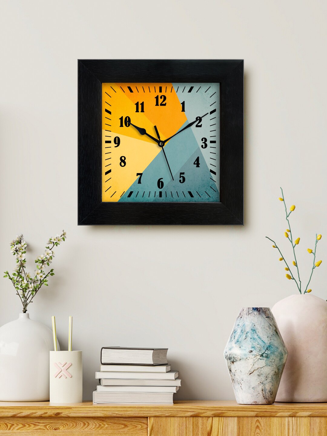 

999Store Black & Yellow Printed Analogue Contemporary Square Wall Clock