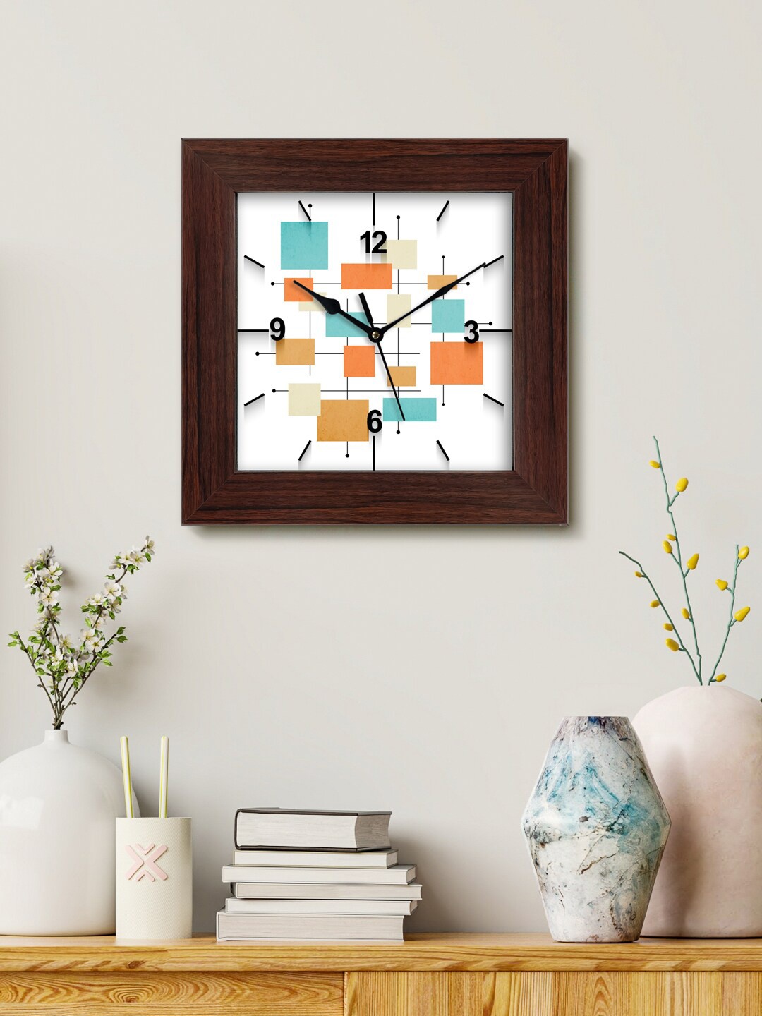 

999Store White & Brown Geometric Printed Analogue Contemporary Wall Clock