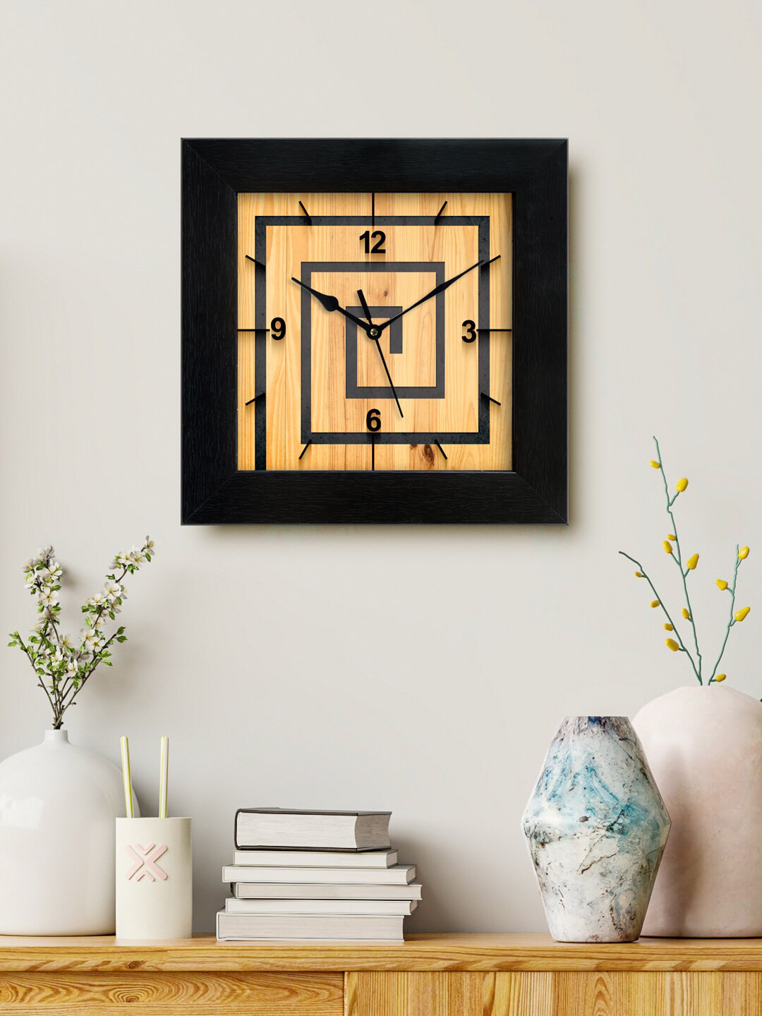 

999Store Brown & Beige Printed Analogue Contemporary Square Wall Clock