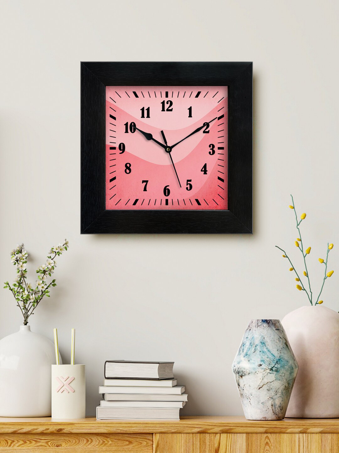 

999Store Red & Black Printed Analogue Contemporary Square Wall Clock
