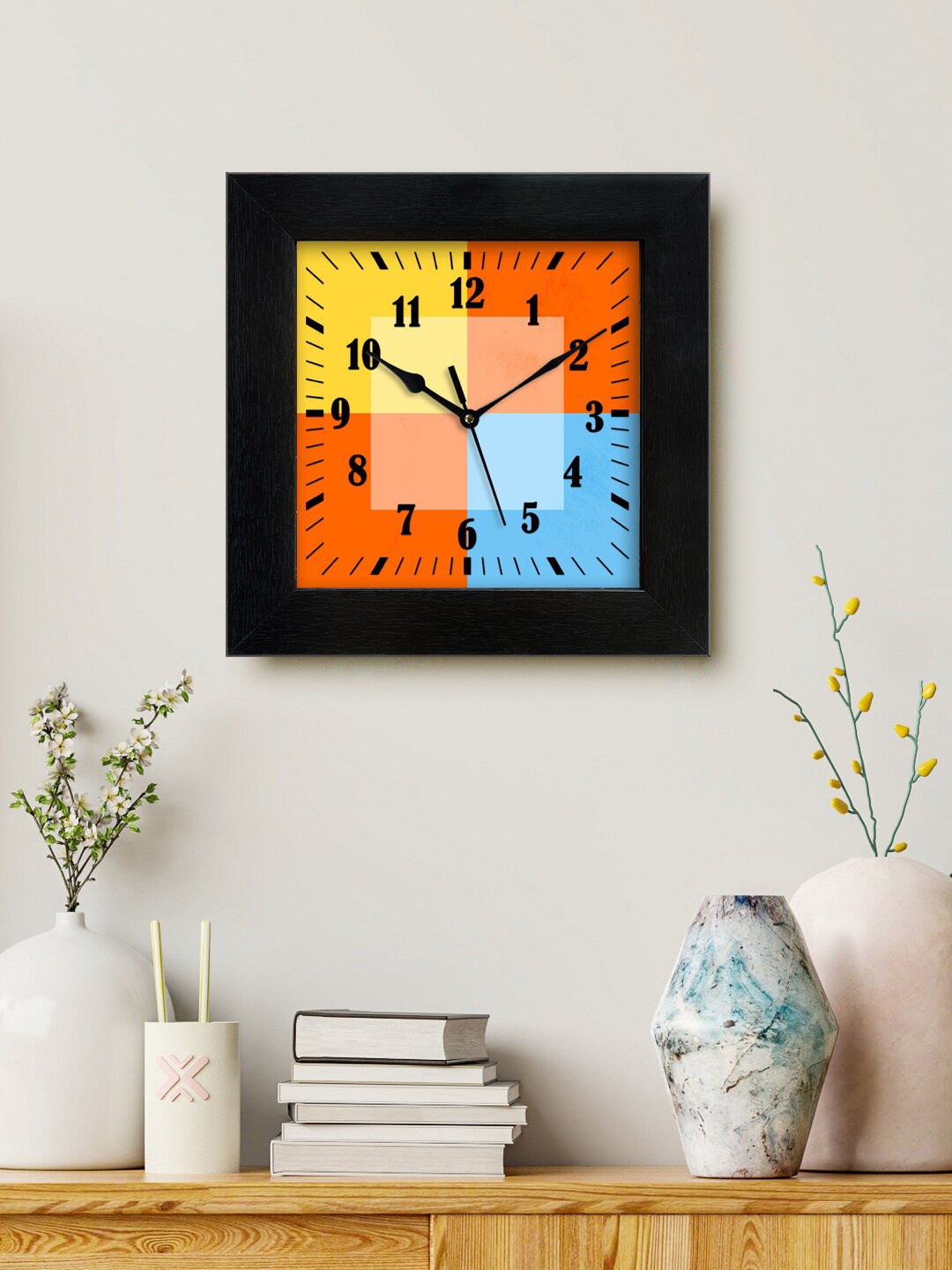 

999Store Orange & Blue Printed Analogue Contemporary Square Wall Clock