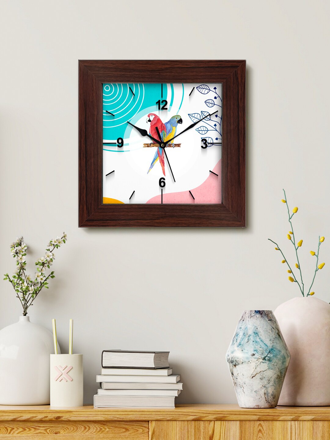 

999Store White & Blue Printed Analogue Contemporary Square Wall Clock