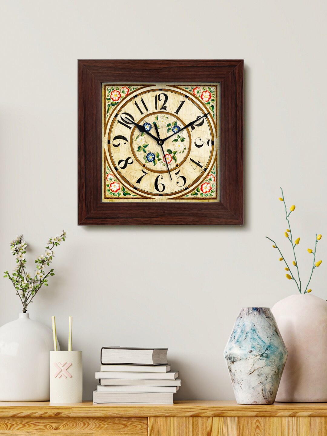 

999Store Brown & Beige Printed Analogue Contemporary Square Wall Clock