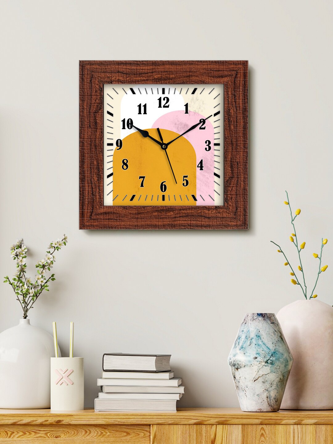 

999Store Brown & Mustard Printed Analogue Contemporary Square Wall Clock