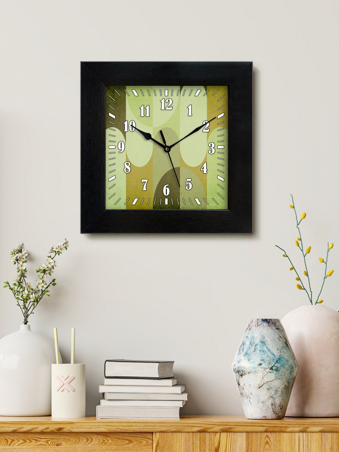 

999Store Black & Green Printed Analogue Contemporary Square Wall Clock