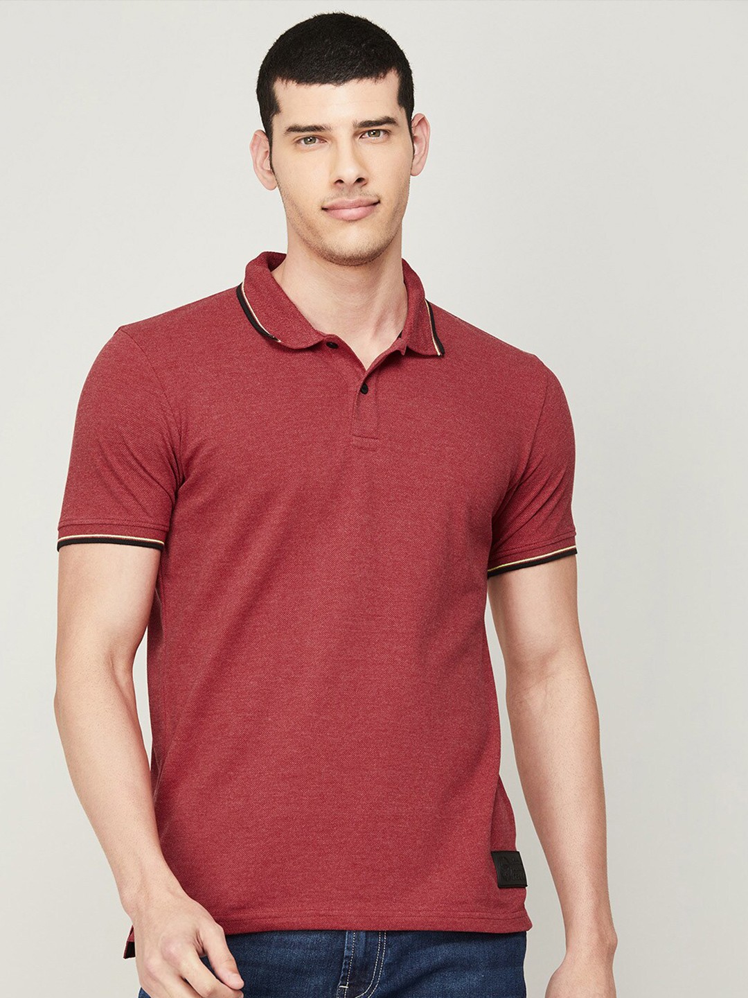 

Forca by Lifestyle Men Solid Polo Collar Cotton T-shirt, Rust