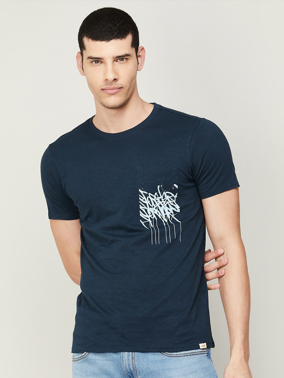 

Forca Men Graphic Printed Cotton T-shirt, Navy blue