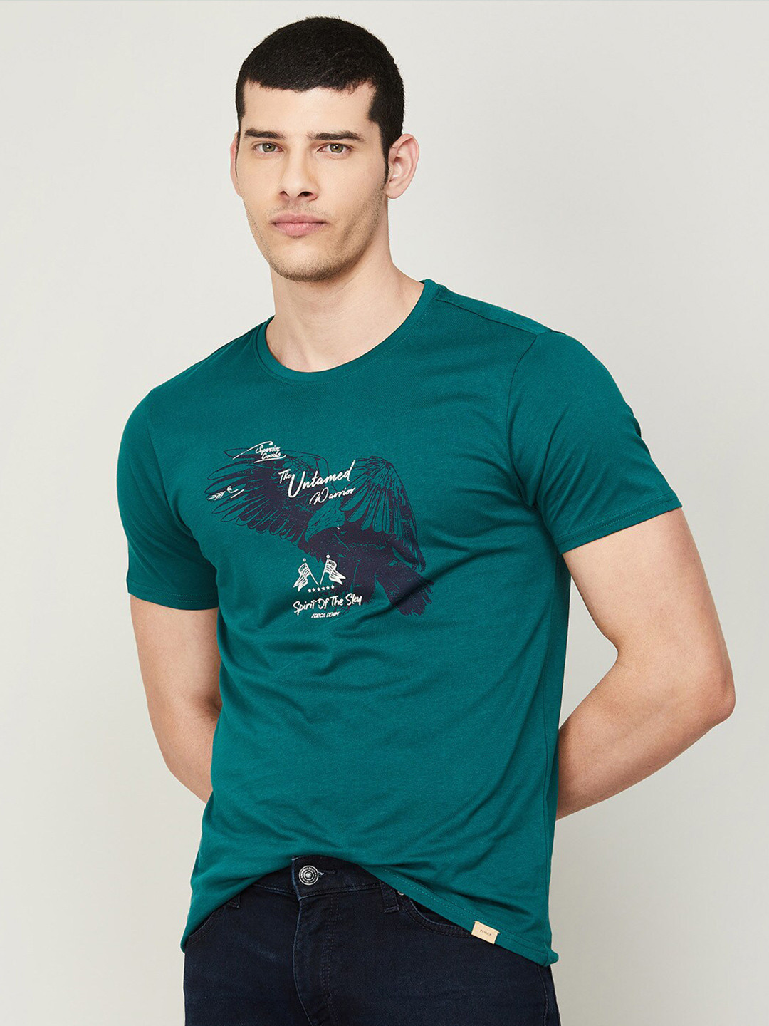 

Forca Men Grapahic Printed Round Neck Cotton T-shirt, Green