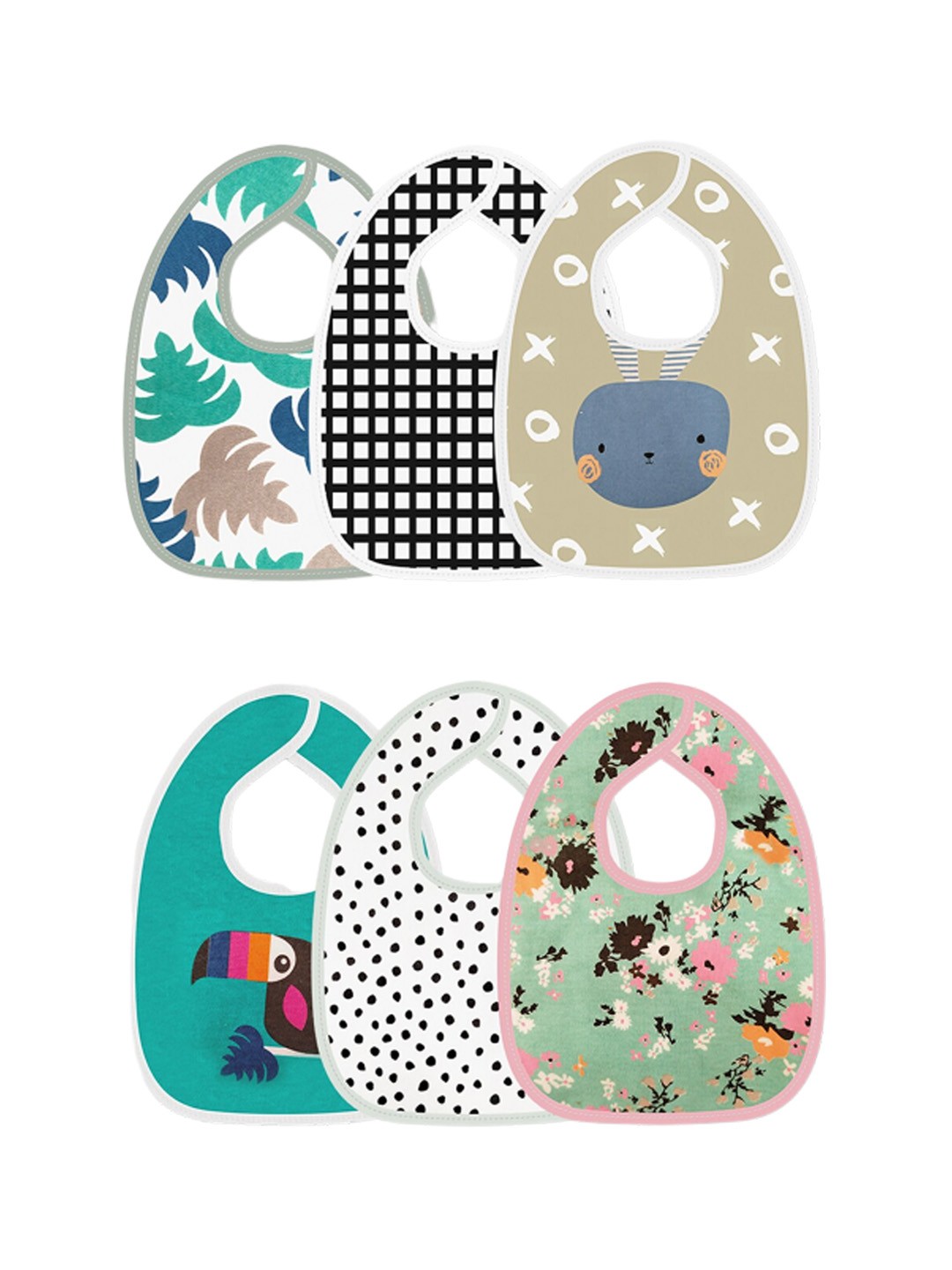 

Moms Home Infant Kids Pack Of 6 Pure Cotton Printed Bibs, Teal