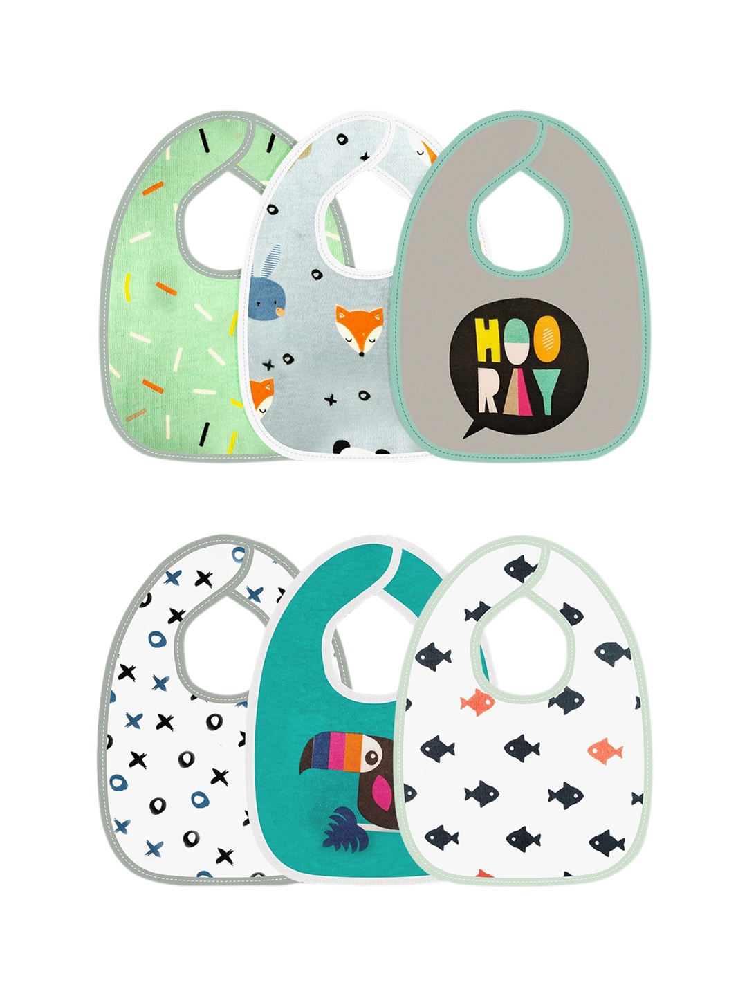 

Moms Home Infant Pack Of 6 Printed Pure Cotton Bibs, White