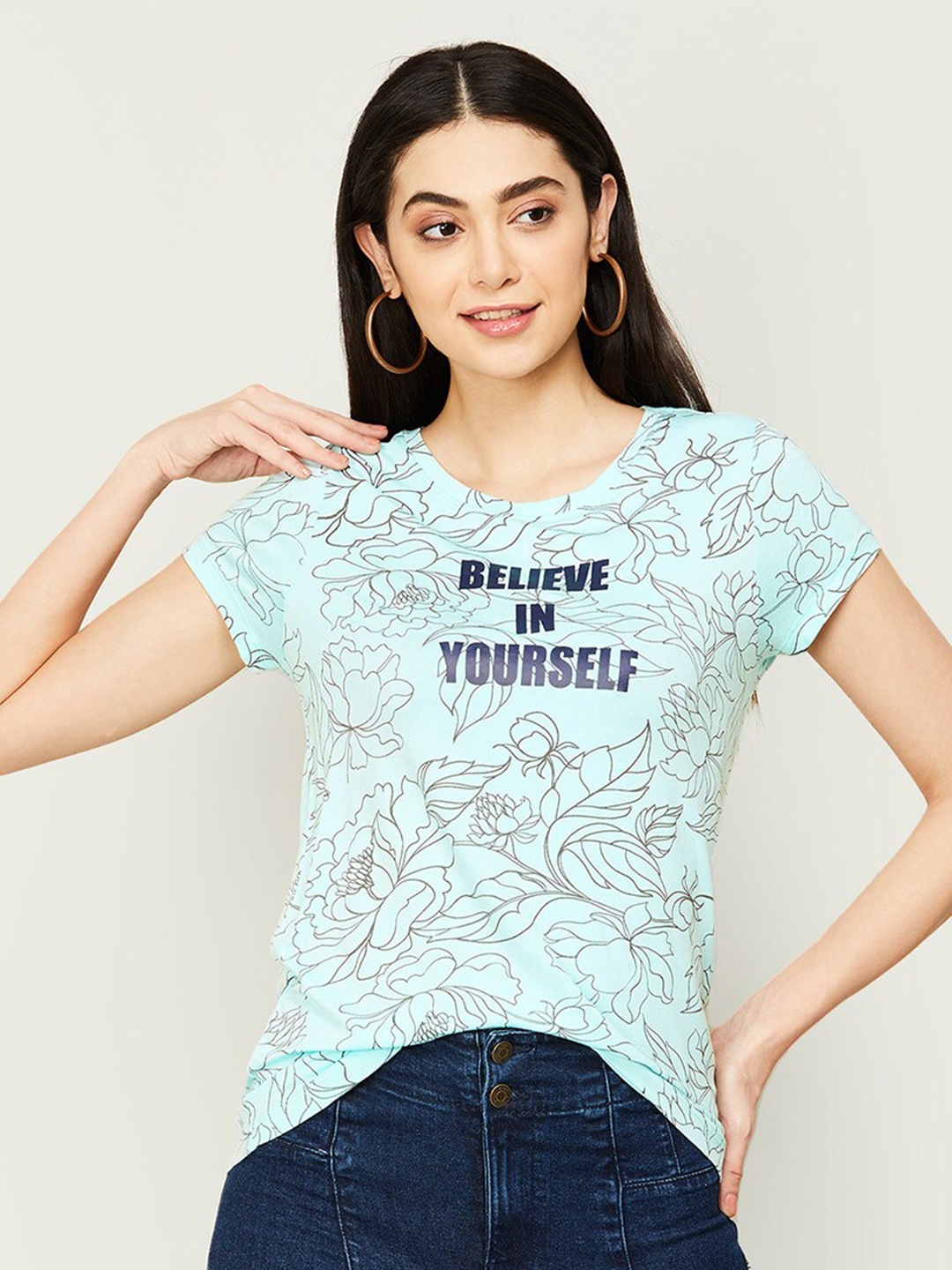 

Fame Forever by Lifestyle Women Floral Printed T-shirt, Blue