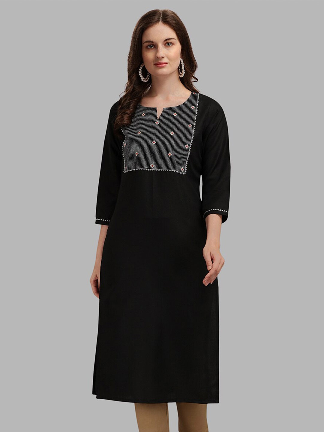 

NH KAPDEWALA Women Black Ethnic Motifs Embroidered Kurta
