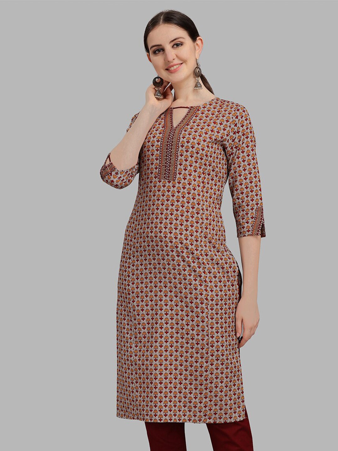 

NH KAPDEWALA Women Multicoloured Floral Printed Keyhole Neck Kurta, Multi
