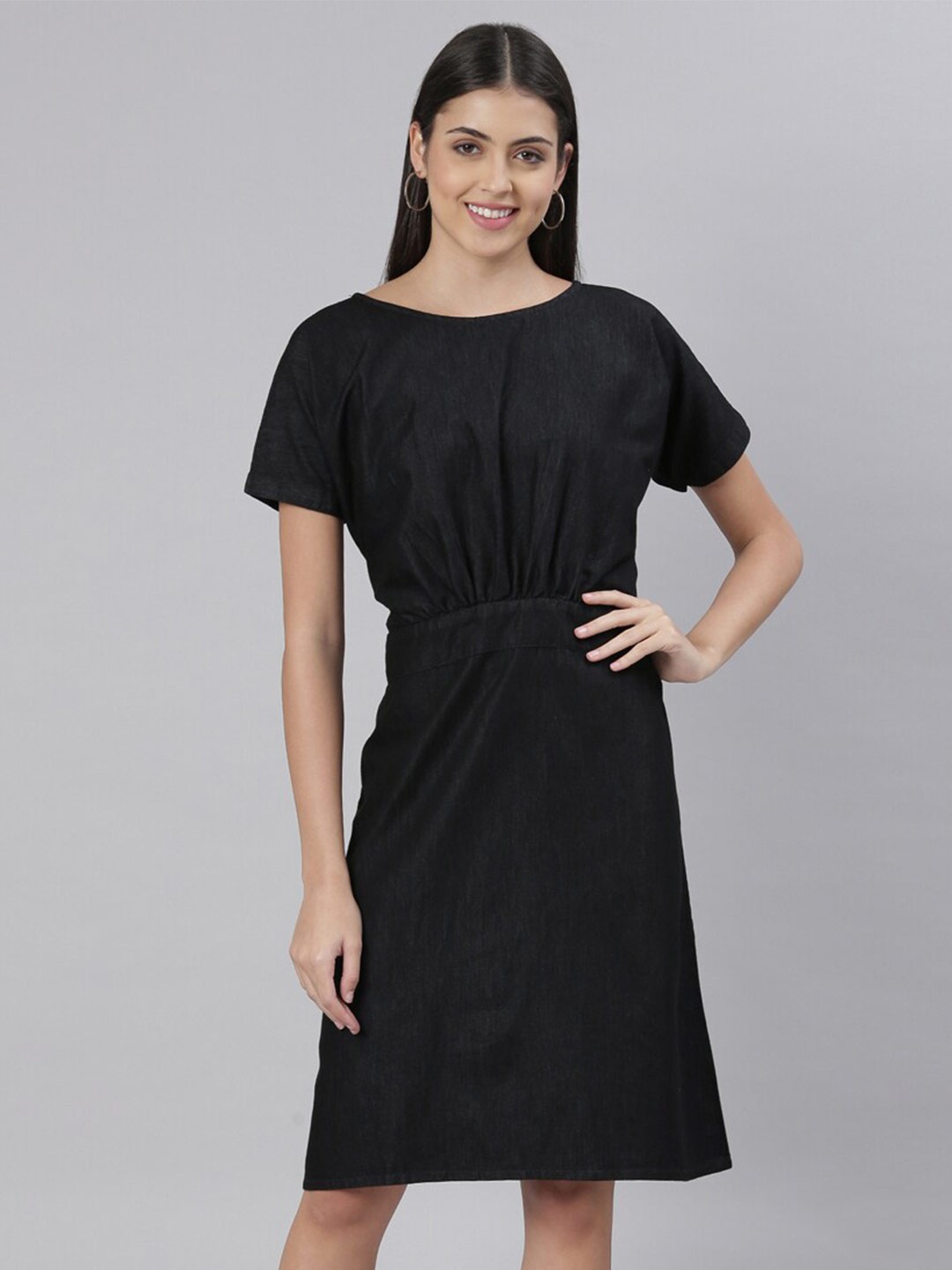 

ZHEIA Fit & Flared Cotton Dress, Black